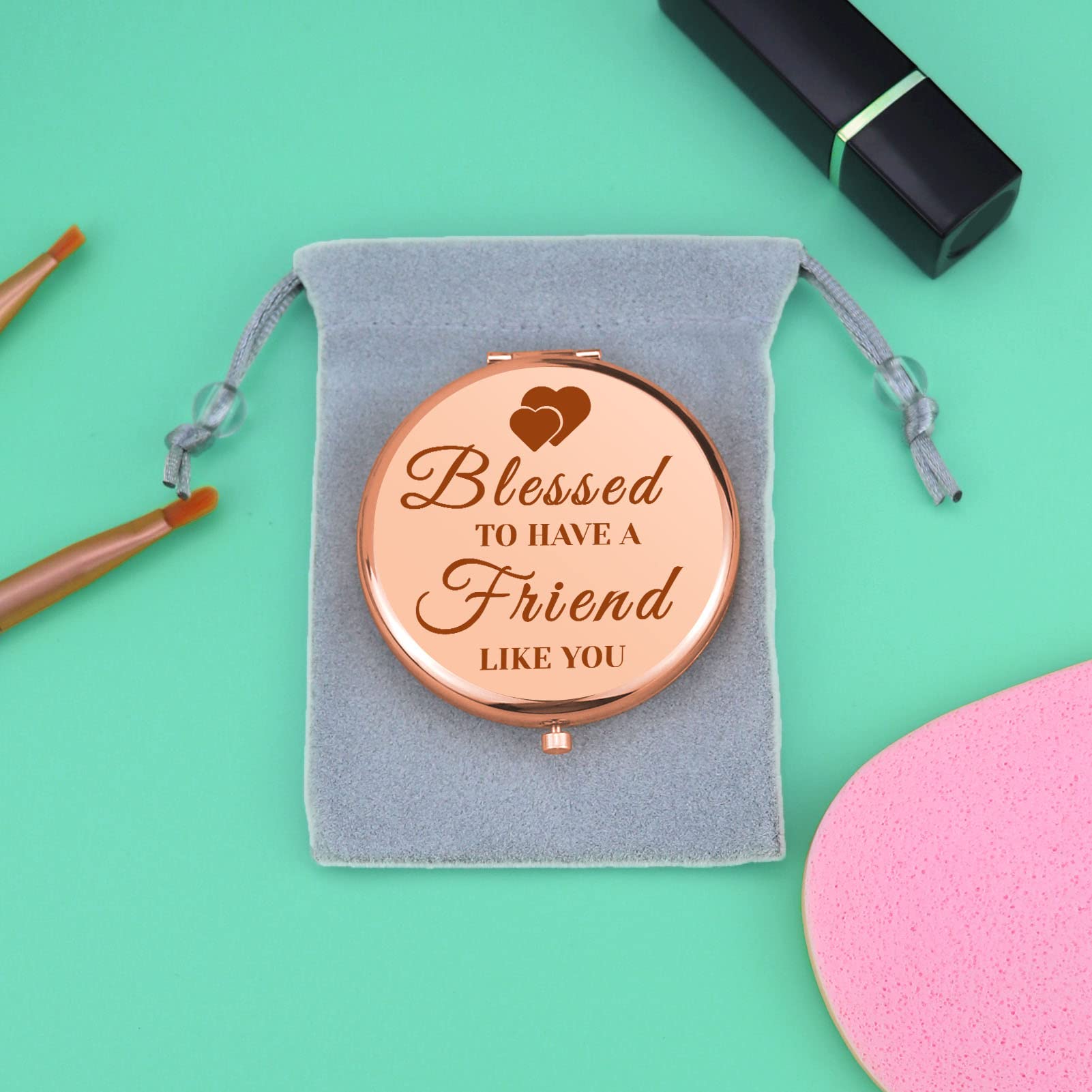 Best Friendship Gifts for Women - Inspirational Folding Makeup Compact Mirror for Sister, Bestie & BFF - Perfect Long Distance Gifts for Girls, Birthday & Graduation Presents - Ideal for Travel, Purse & Everyday Use