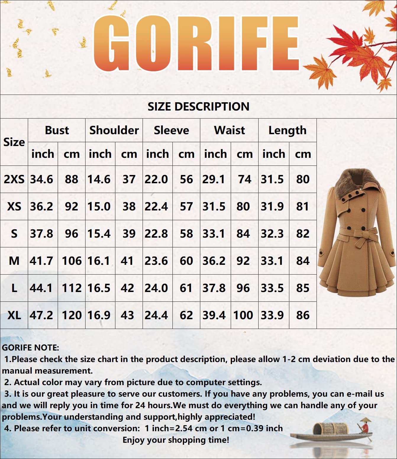 GORIFE Women's Faux Fur Collar Double Breasted Wool Blend Trench Coat - Mid-Length Swing Coat with Belt for Fall & Winter Fashion | Office, Dating & Holiday Outfits