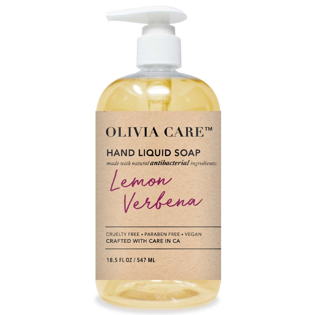 Olivia Care Antibacterial Hand Soap with Sage, Tea Tree Oil & Lemon Verbena - Moisturizing Germ-Fighting Hand Wash for Kitchen & Bathroom - 18.5 fl oz - Perfect for Daily Hygiene, Food Prep & Guest Bathrooms