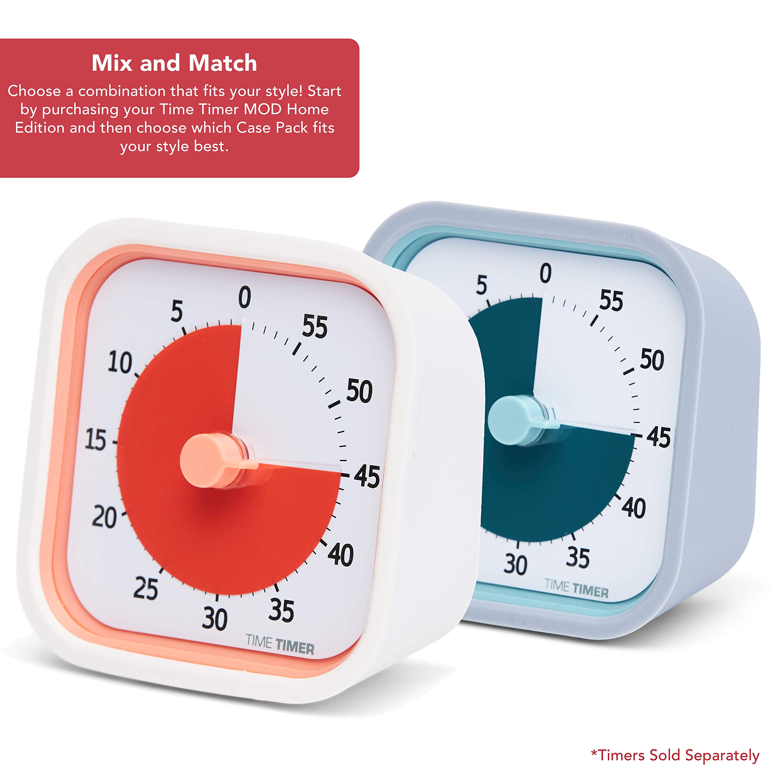 TIME TIMER Home MOD Neutral Cases - Silent Countdown Timer for Classroom Learning, Homeschool Study Tool, Student Desk Clock & Office Meetings (2-Pack) - Perfect for Focus Sessions, Productivity Tracking and Time Management