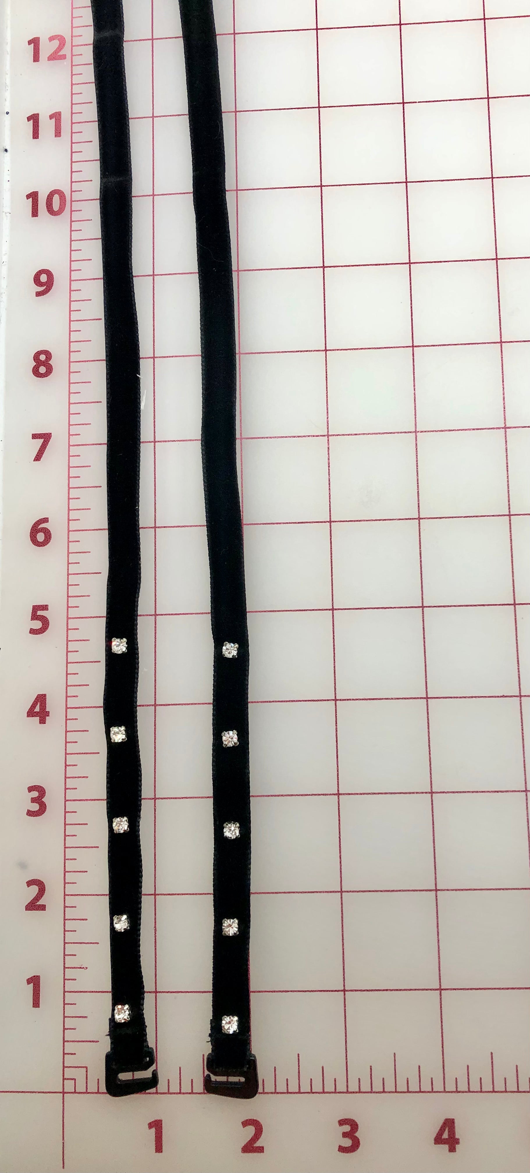 Black Velvet Bodice Straps with Crystals - 13 Inch Short Length for Corset, Bustier & Lingerie - Perfect for Costumes, Bridal Wear & Burlesque Outfits