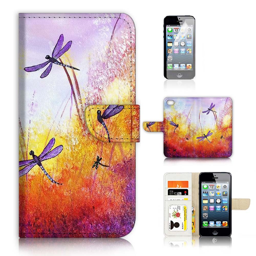 Premium Flip Wallet Case Cover with Screen Protector for iPhone 8 / iPhone 7 / iPhone SE 2 (2020) - A21092 Dragonfly Design | Slim Protective Phone Case with Card Slots & HD Screen Protector | Perfect for Everyday Use, Travel & Business