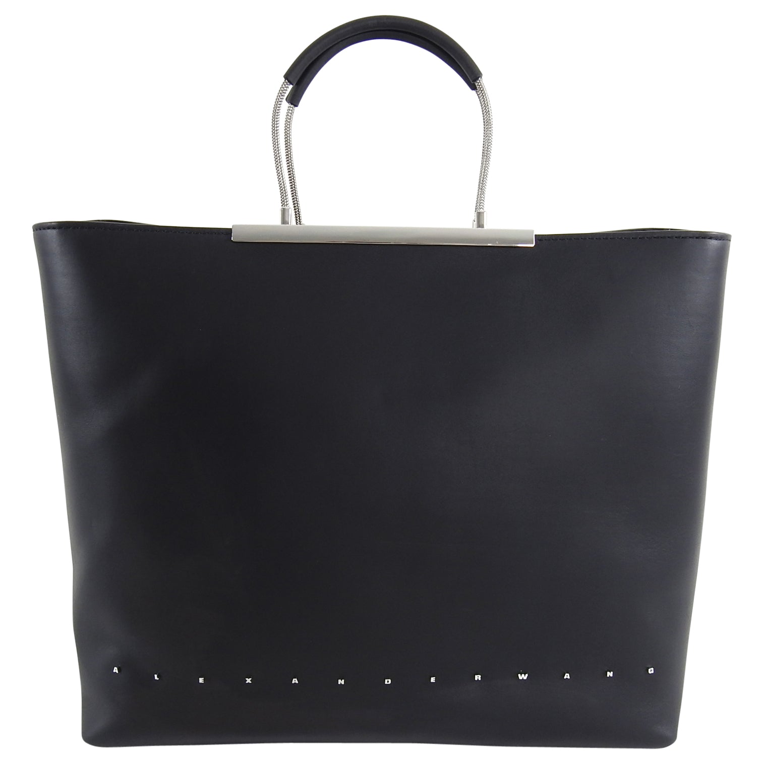 Alexander Wang Black Leather Zip Top Tote Bag with Logo Letters - Stylish Designer Handbag for Work, Travel & Everyday Use