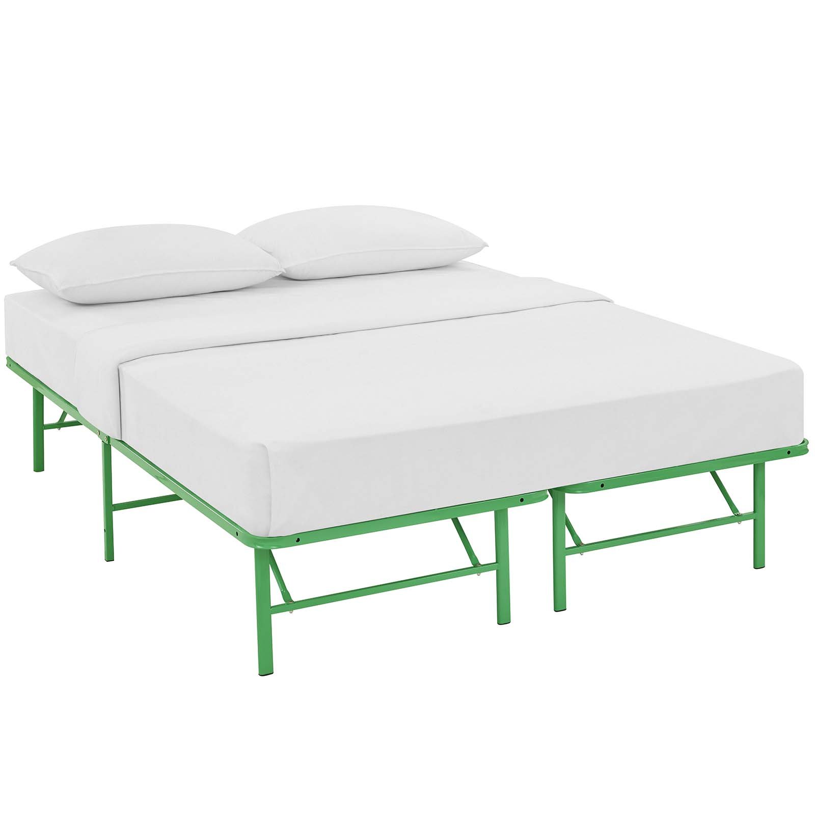 Modway Horizon Folding Metal Mattress Bed Frame - Queen Size, Green - Sturdy Box Spring Replacement for Bedrooms, Guest Rooms & Dorm Rooms