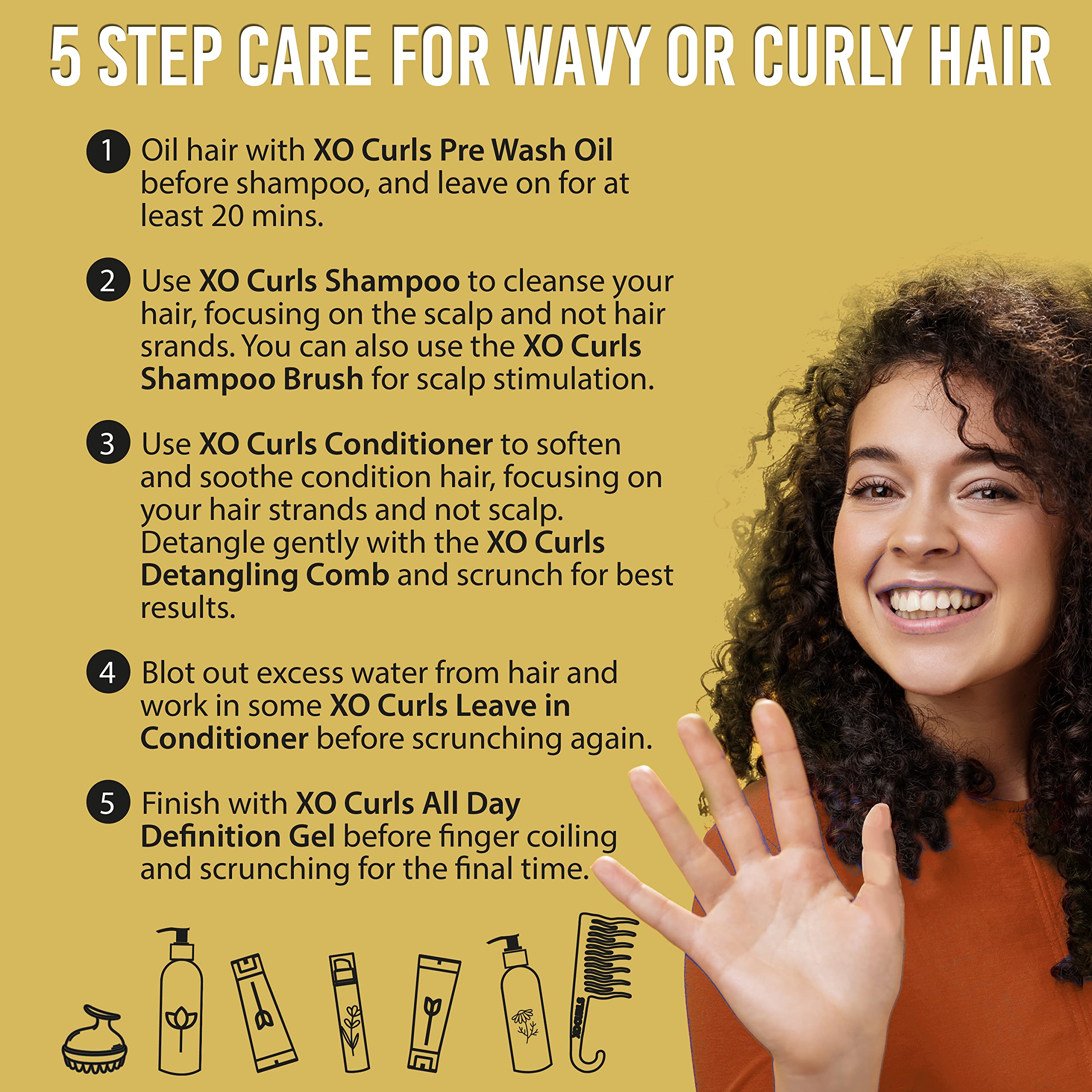 XO Curls Pre-Wash Oil Treatment with Argan & Avocado Oils - Frizz-Free Curly Hair Therapy for Women & Men - Softens & Defines Natural Curls - Perfect for Daily Hair Care & Styling