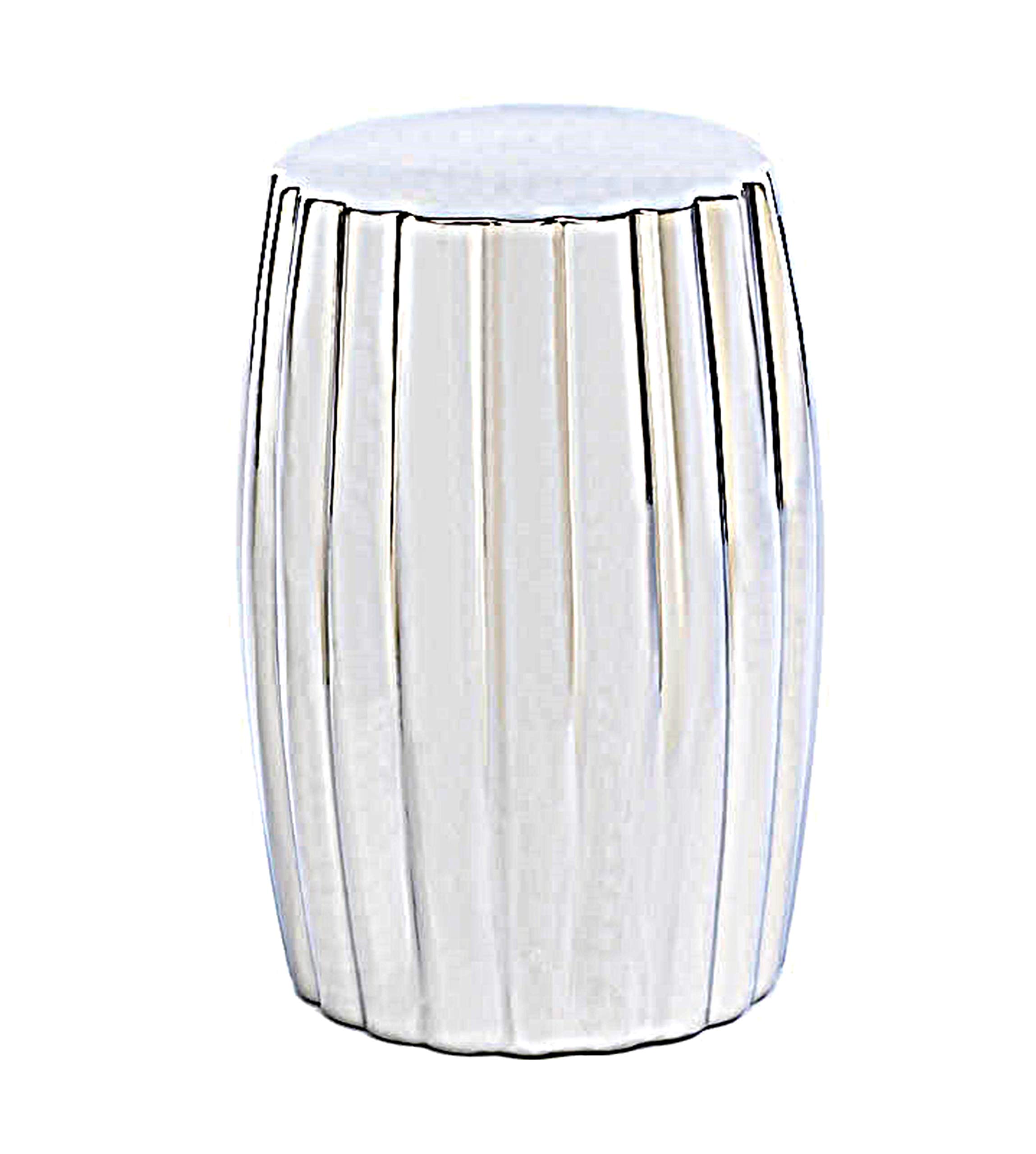Metallic Ceramic Garden Stool - Chrome Drum Side Table with Round Decorative Design | Perfect for Sunroom Decor, Small Space Furniture & Unique Home Gifts | Ideal for Patio, Living Room & Apartment Decorating