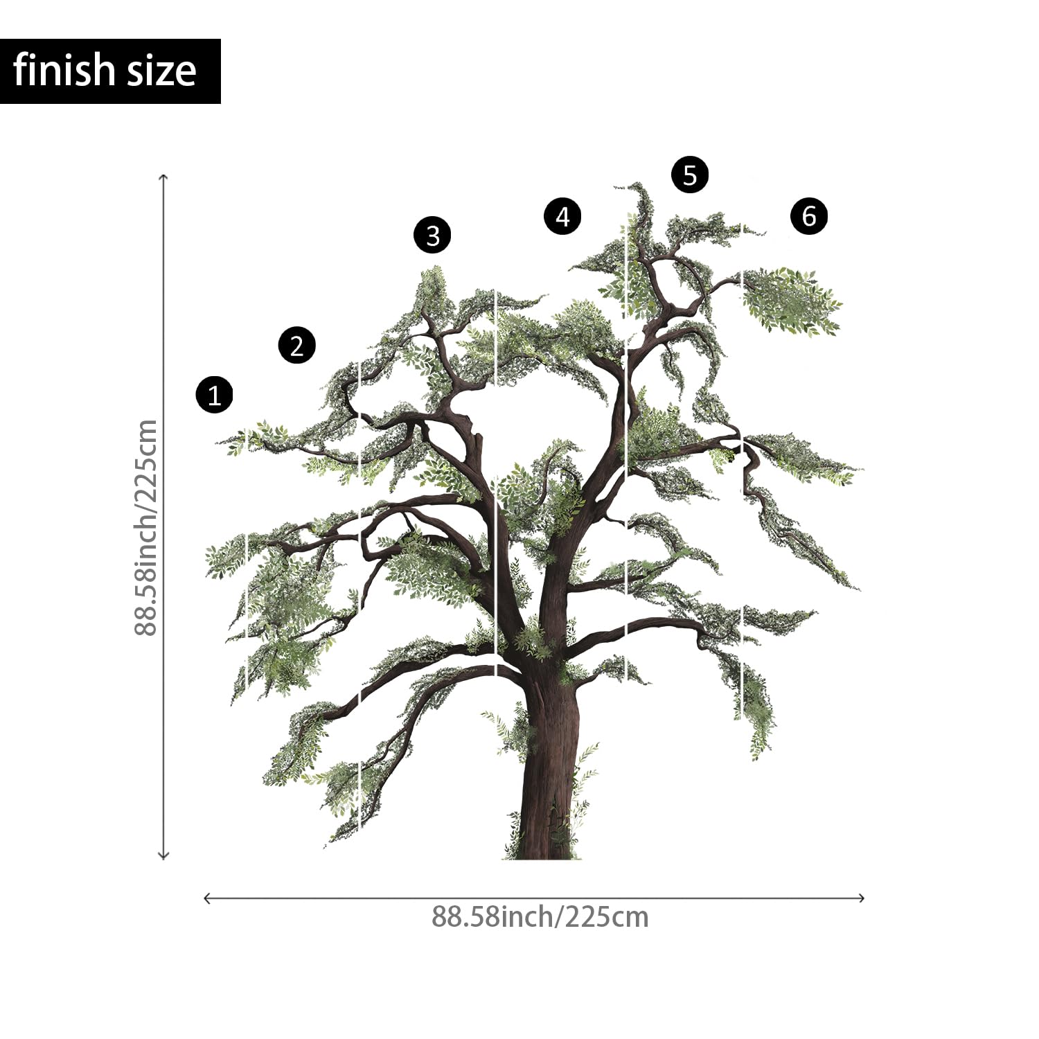 Funlife Original Hand Drawn Large Oak Tree Wall Decal - 88.58x88.58 Inch Nature-Themed Wall Art Sticker for Living Room, Nursery, Playroom - Perfect for Boys' Room Decor & Gender Neutral Spaces