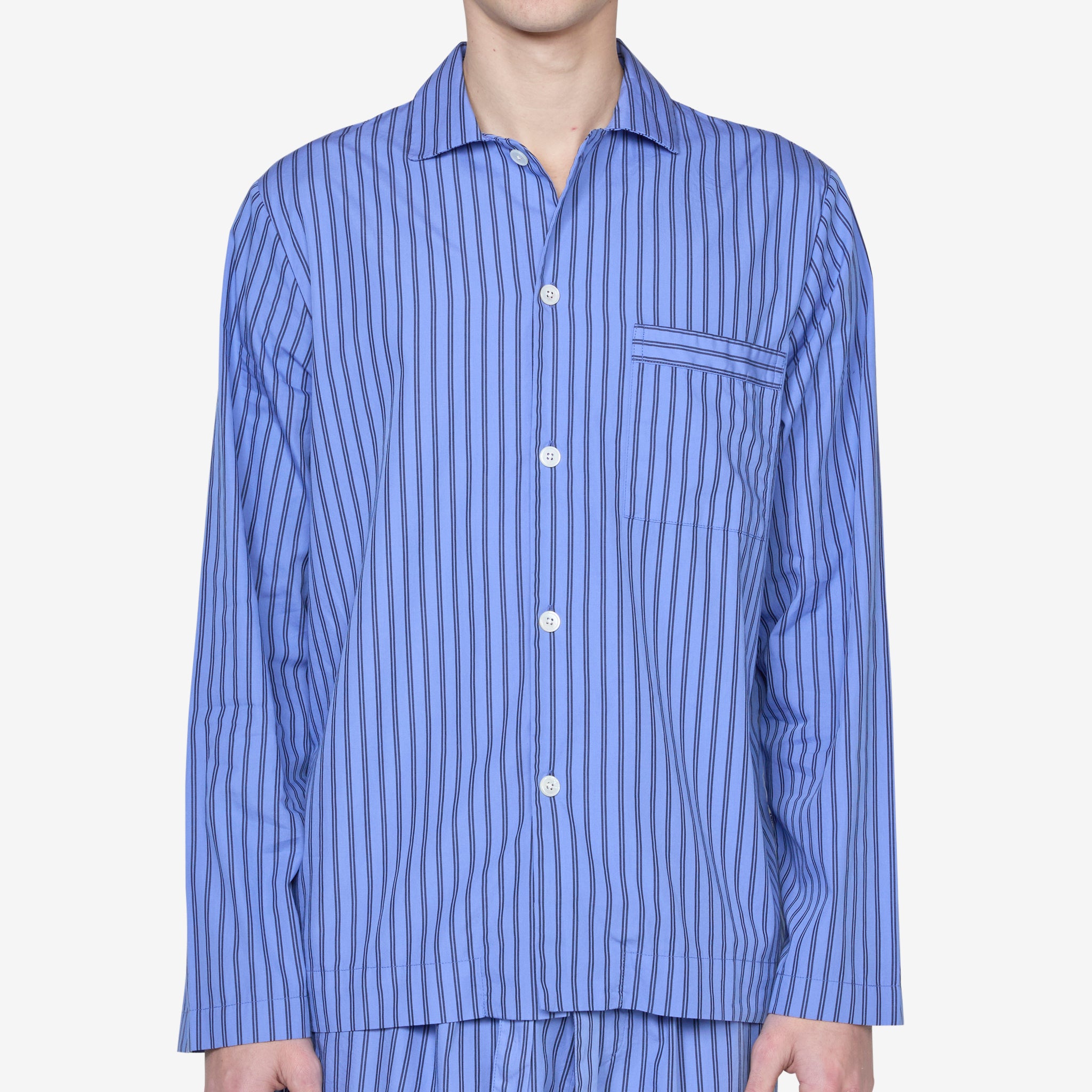 Soft Cotton Poplin Pajama Shirt with Boro Stripes - Comfortable Sleepwear for Men & Women - Perfect for Nighttime Relaxation and Lounging