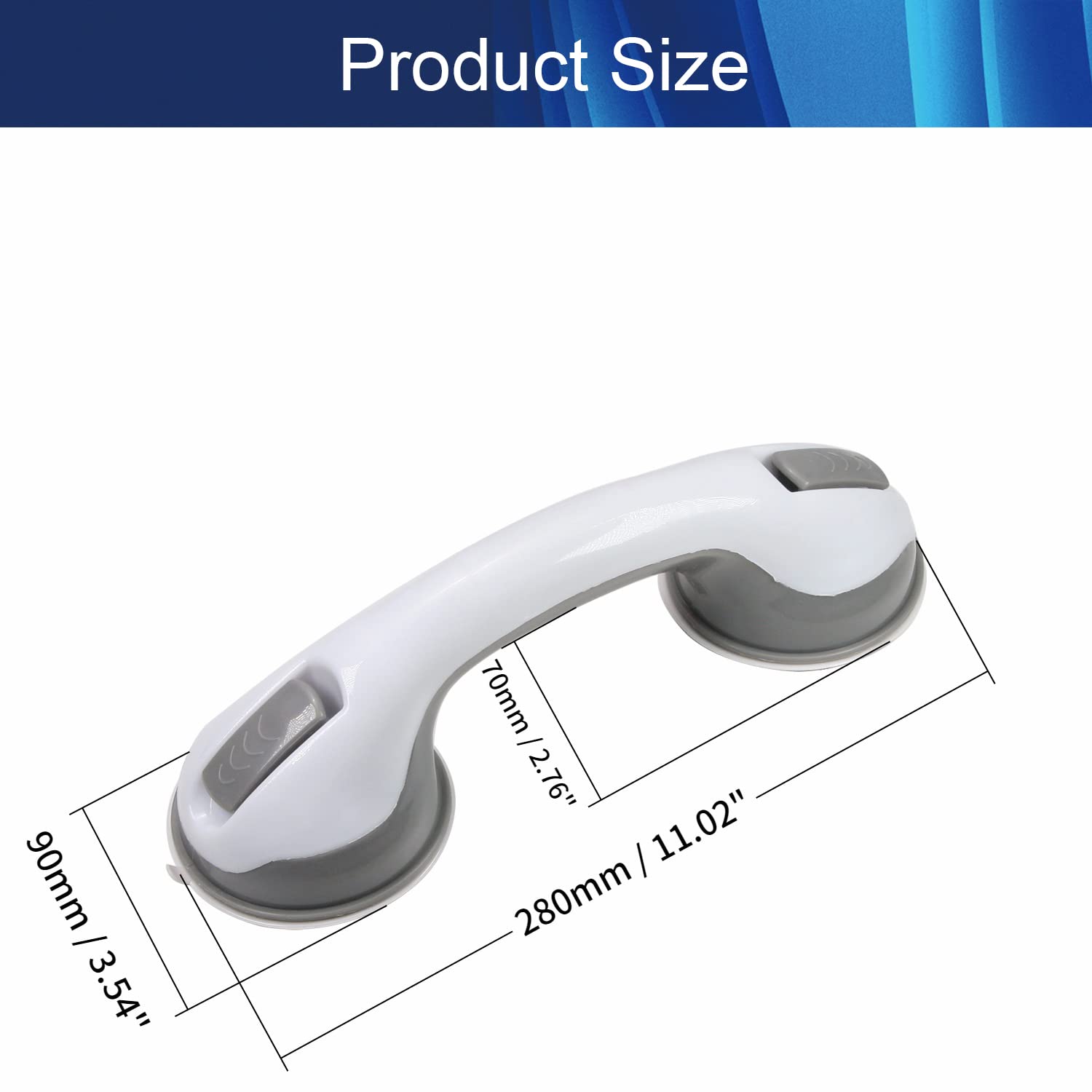 1 Pack Strong Suction Cup Grab Bar for Shower, Toilet, and Bathroom Safety - Dual Locking Armrest Handle for Tiles, Glass, Hard Plastic & Cabinet Drawers - Light Gray (Perfect for Elderly, Disabled & Post-Surgery Support)