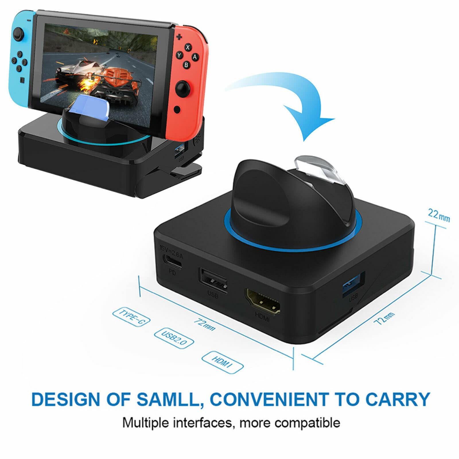 Nintendo Switch Docking Station - 4K HDMI TV Adapter & Portable Charging Dock Replacement for Nintendo Switch Console | Perfect for Home Gaming & Travel Use