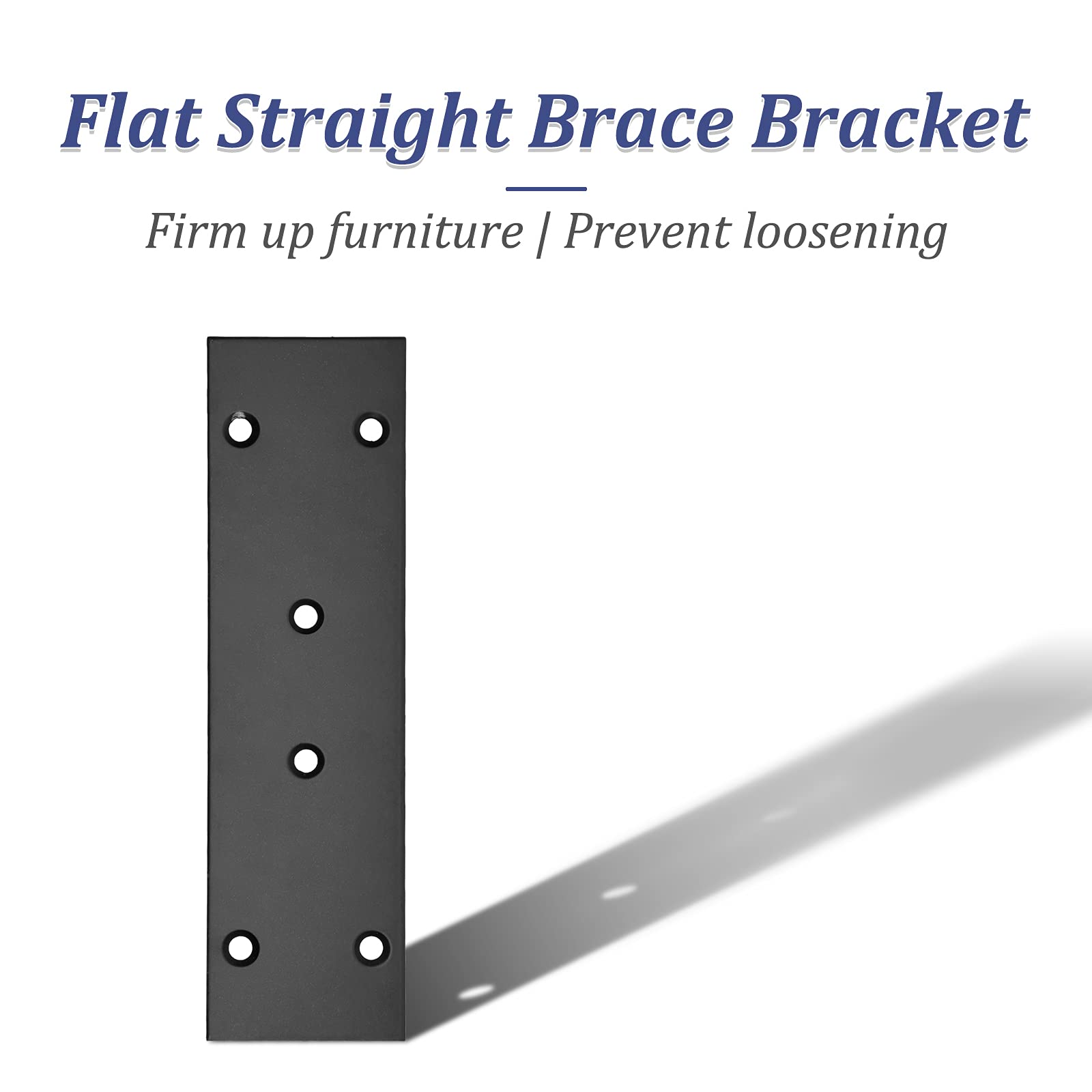 4Pcs Flat Straight Brace Brackets Stainless Steel, Black Fixing Mending Joining Plates Shelf Support Repair Plate for Furniture, Shelves, Cabinet with Screws (6.7 x 1.9 / 169 x 48mm) - Heavy Duty Metal Brackets for Home DIY, Woodworking Projects & Furniture Repair