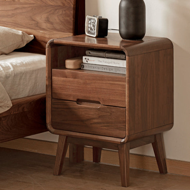 Black Walnut Solid Wood Modern Nightstand - Small Bedside Table with Storage Drawer for Bedroom, Living Room, or Office