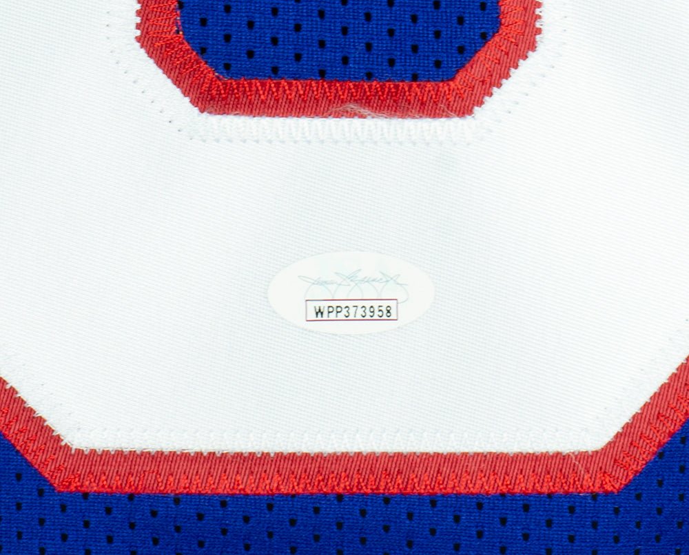 Authentic Lawrence Taylor New York Giants Signed Blue Football Jersey with JSA ITP COA - Perfect for NFL Memorabilia Collectors and Sports Fans Display