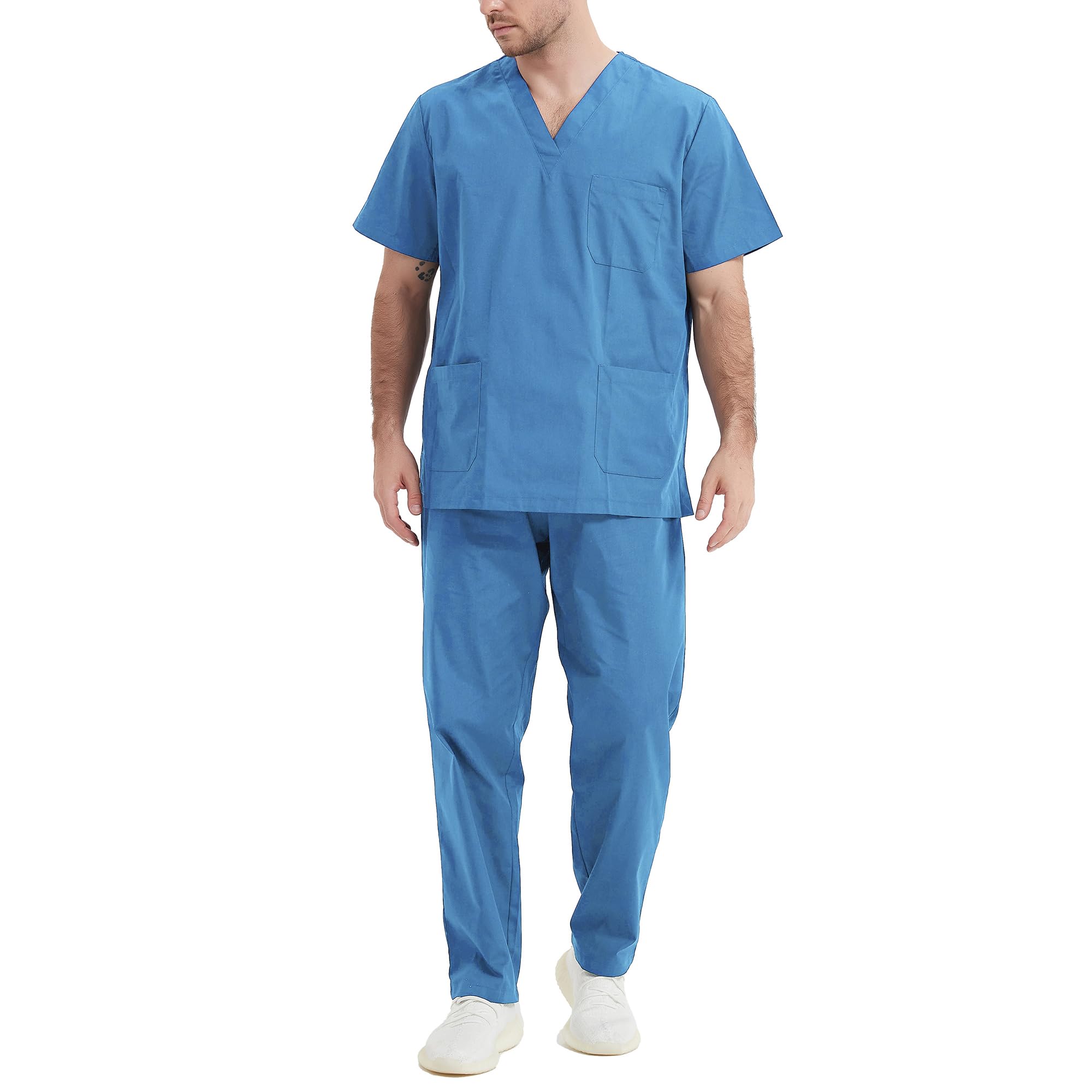 Unisex Medical Scrubs Set - Comfortable V-Neck Scrub Top & Elastic Waist Pants for Doctors, Nurses & Healthcare Professionals - Perfect for Hospitals, Clinics & Medical Offices (Ref.6801-6802)