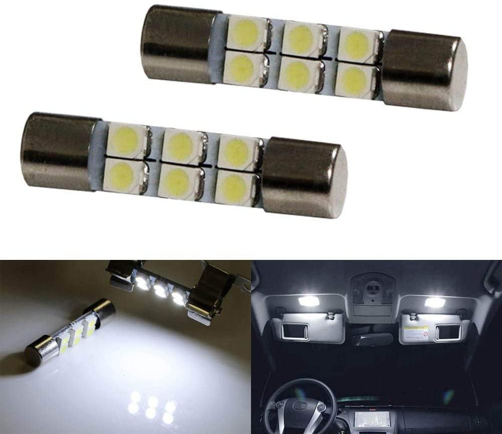 2-Pack White 6 SMD 29mm 6641 LED Bulbs - Replacement Lights for Car Sun Visor Vanity Mirror (Perfect for Nighttime Makeup & Car Interior Lighting)