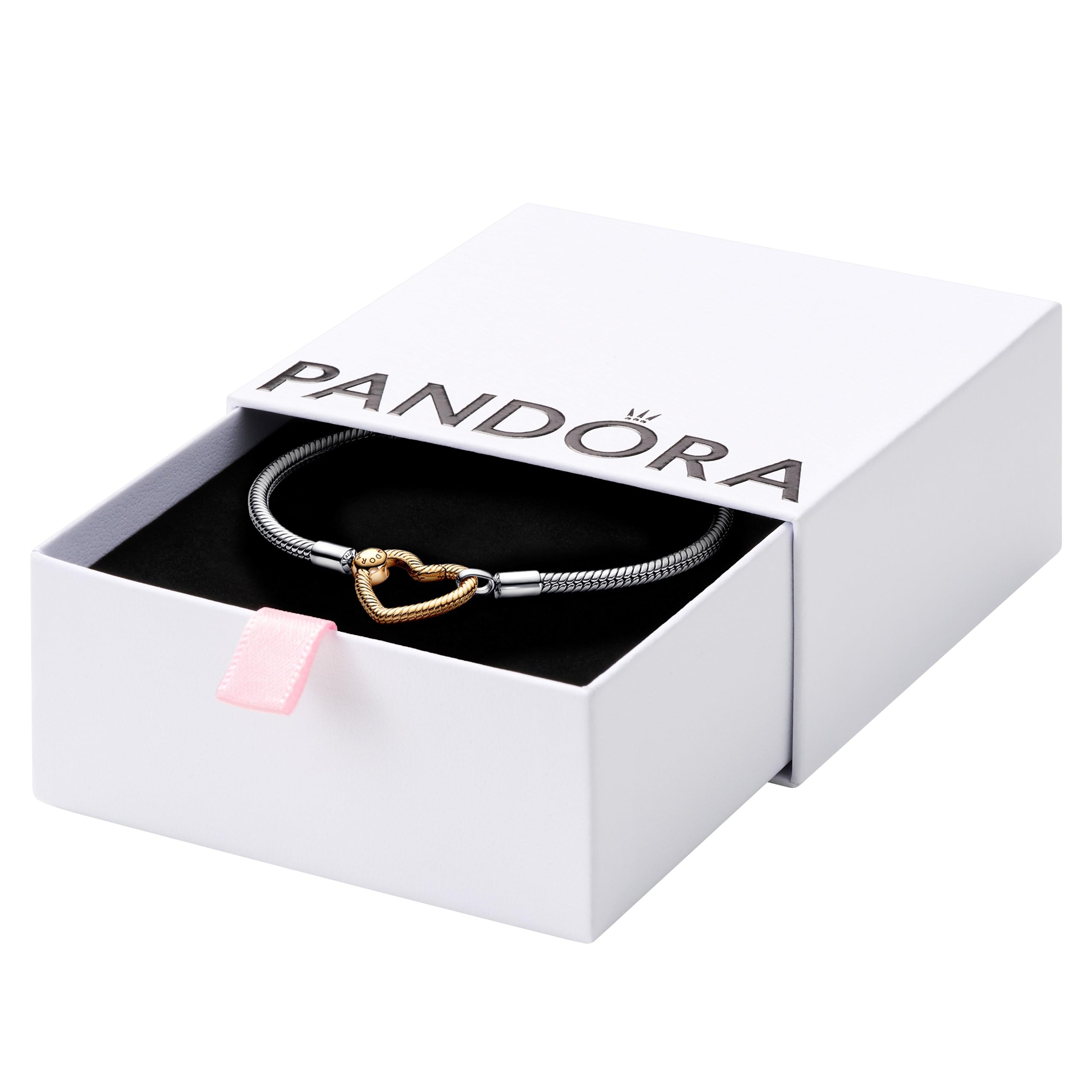 PANDORA Sterling Silver Heart Closure Snake Chain Bracelet with Cubic Zirconia - Compatible with Moments Charms - Elegant Jewelry Gift for Women - Perfect for Anniversaries, Birthdays & Valentine's Day - Comes in Gift Box