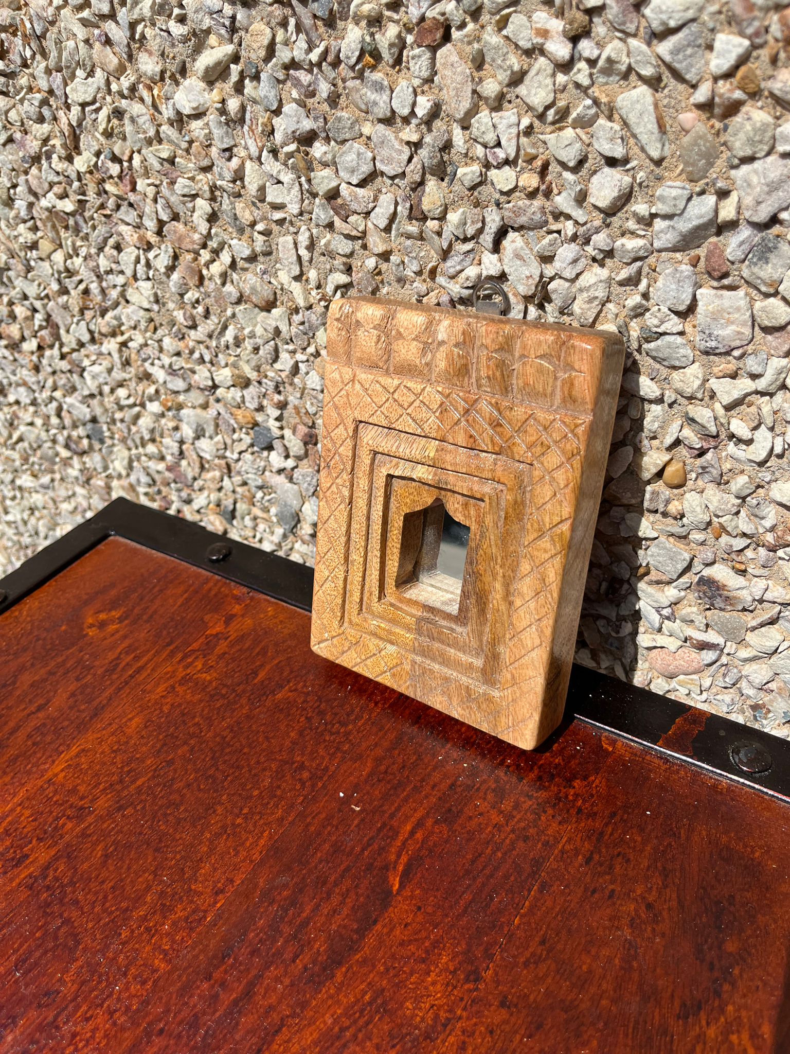 Hand Carved Indian Solid Wood Temple Mirror - Brown 115 - Elegant Wall Decor for Living Room, Bedroom & Meditation Space