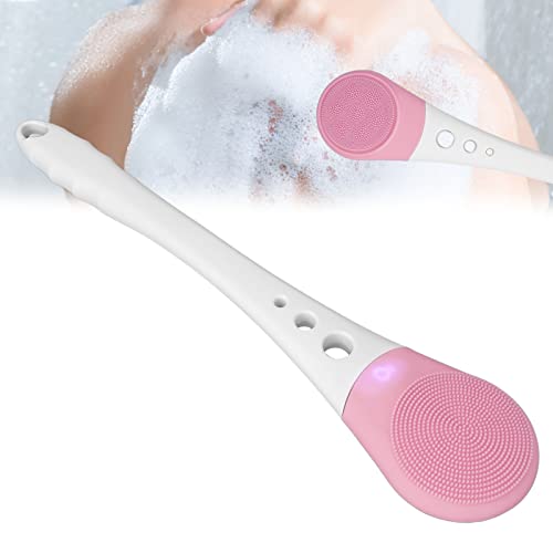 Electric Body Scrubber Brush with Long Handle - Gentle Silicone Brush Head for Exfoliation & Cleansing - Waterproof Shower Back Scrubber (Pink) - Perfect for Spa Day, Dry Skin Care & Deep Cleaning in Bath or Shower