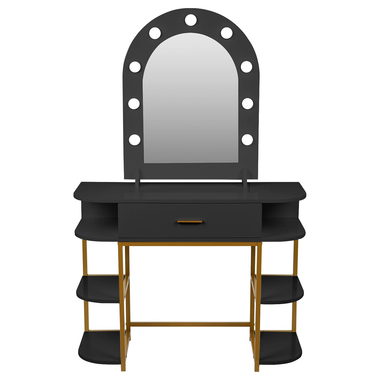 CRX Black Vanity Mirror with LED Lights & Dressing Table Set with Drawers - Modern Bedroom Makeup Vanity for Small Spaces, Rectangle Electric Mirror with Adjustable Lighting | Perfect for Makeup Application, Skincare Routine & Bedroom Decor
