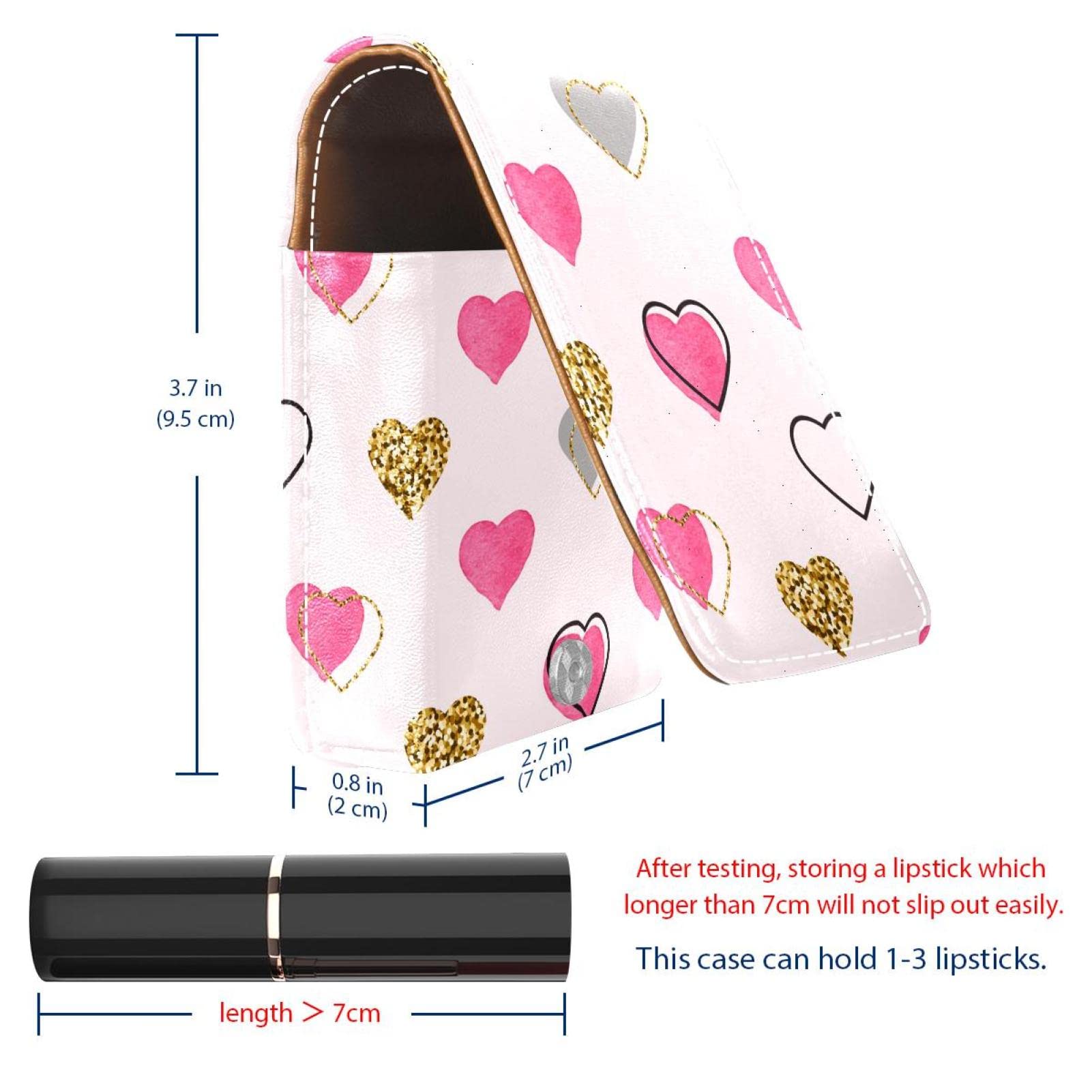 Personalized Lipstick Case - Portable Makeup Bag & Cosmetic Pouch Organizer (Pink, Gold, Grey) with Love Heart Pattern - Perfect for Travel, Gift & Daily Makeup Storage