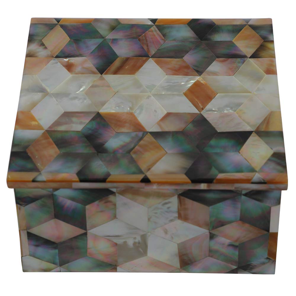 Queenza White Marble Jewelry Organizer Box 6x6 Inches - Elegant Square Jewelry Storage Box for Women & Teens - Gemstone Inlaid Mosaic Design Trinket Holder - Perfect Gift for Valentine's Day, Birthdays & Anniversaries - Ideal for Dresser Top, Vanity Organizer & Travel Jewelry Case
