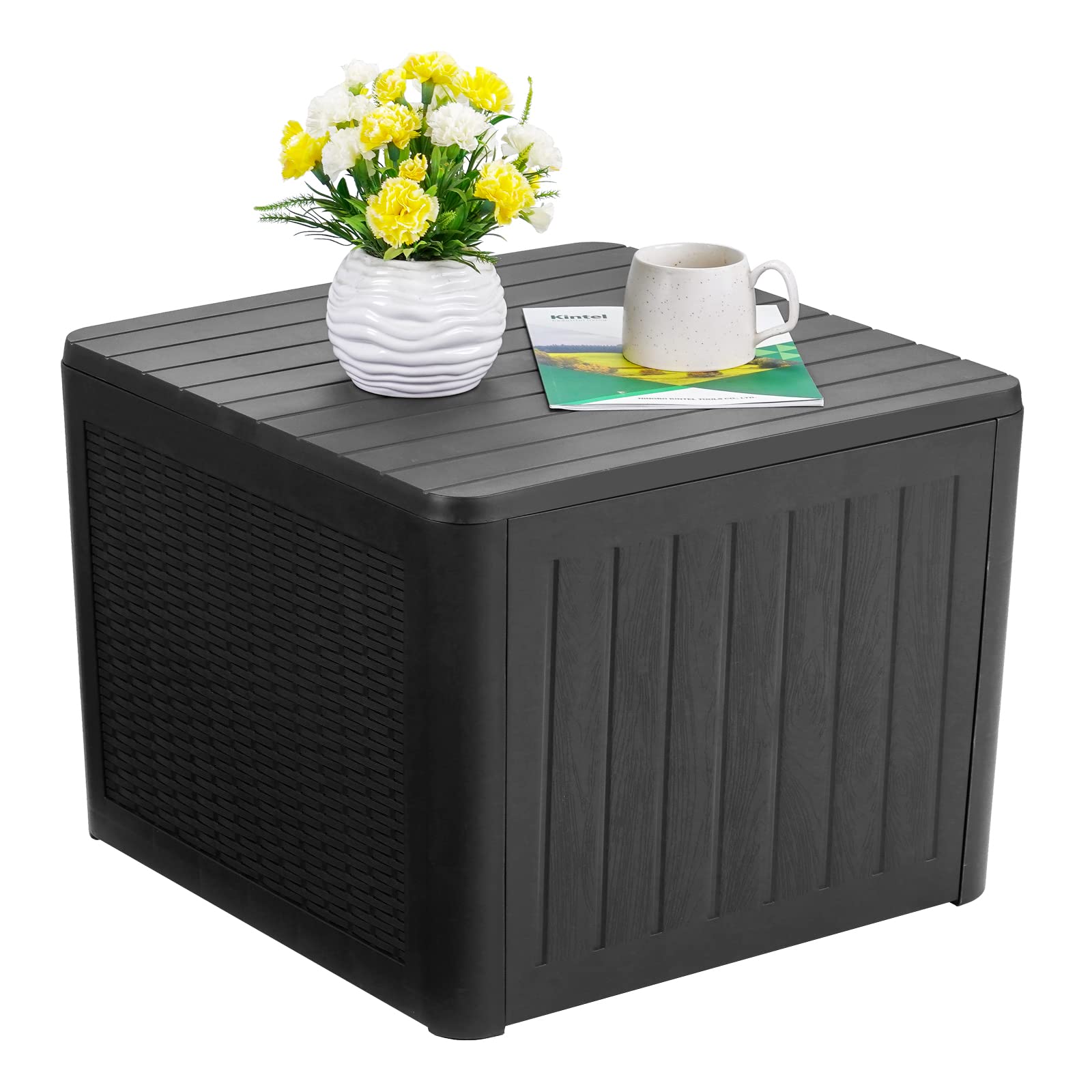 Qily 35 Gal Outdoor Waterproof Resin Deck Box - Durable Garden Storage Box, Patio Coffee Table & Seat with Easy Installation for Toys, Tools & Furniture Covers | Perfect for Backyard, Deck & Poolside Organization (Black)