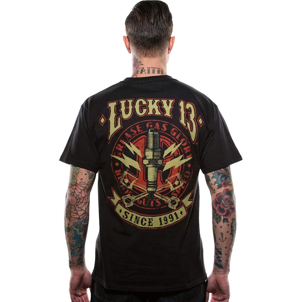 Lucky 13 Men's Amped Graphic T-Shirt - Black Cotton Tee for Casual Wear, Concerts & Street Style | Trendy Rock Band Merchandise