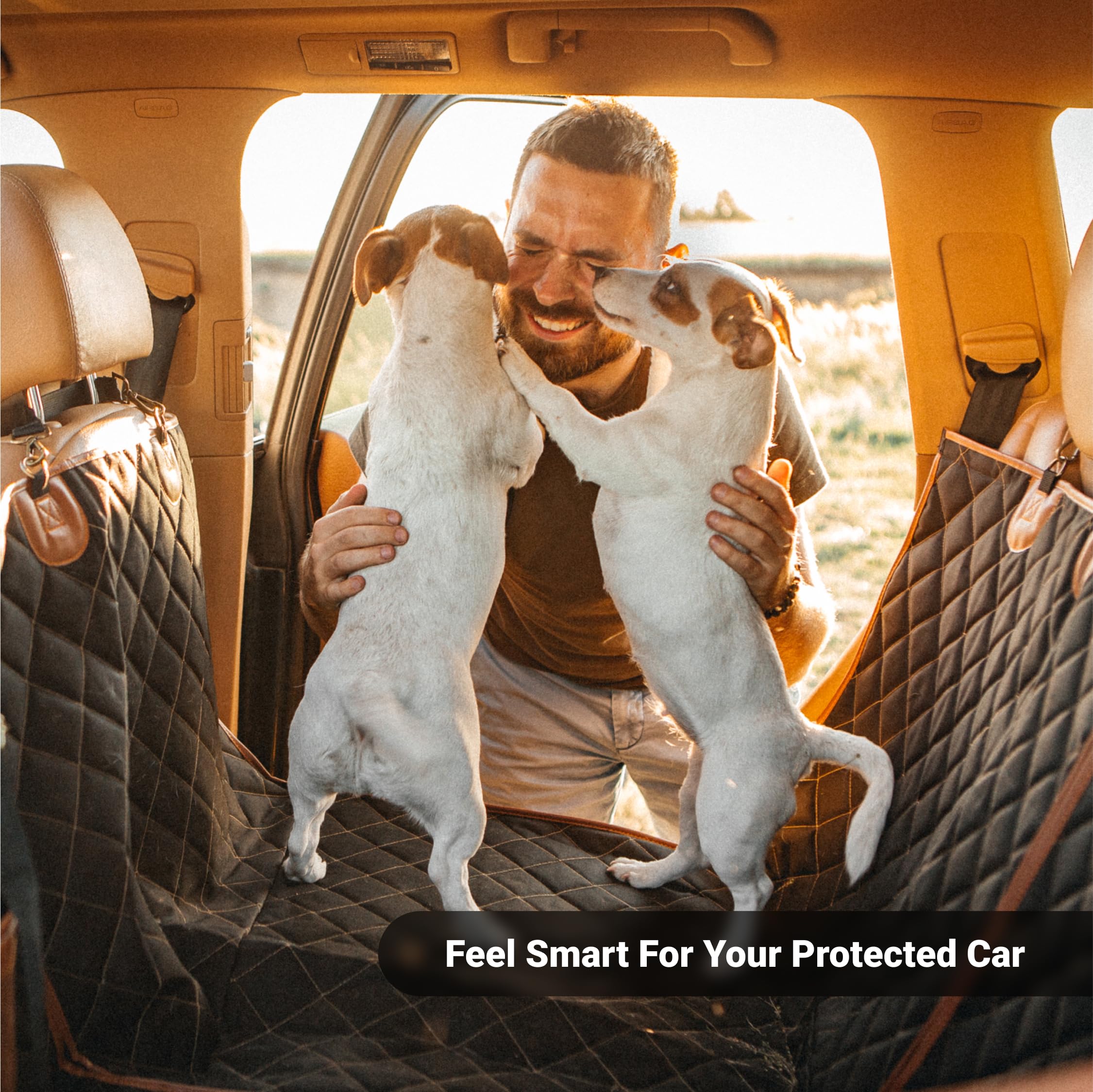 Owleys Premium Dog Car Seat Cover - Waterproof Back Seat Extender & Pet Hammock for Cars | Durable & Non-Slip Dog Car Accessories | Perfect for Road Trips, Travel & Daily Commute (Black)