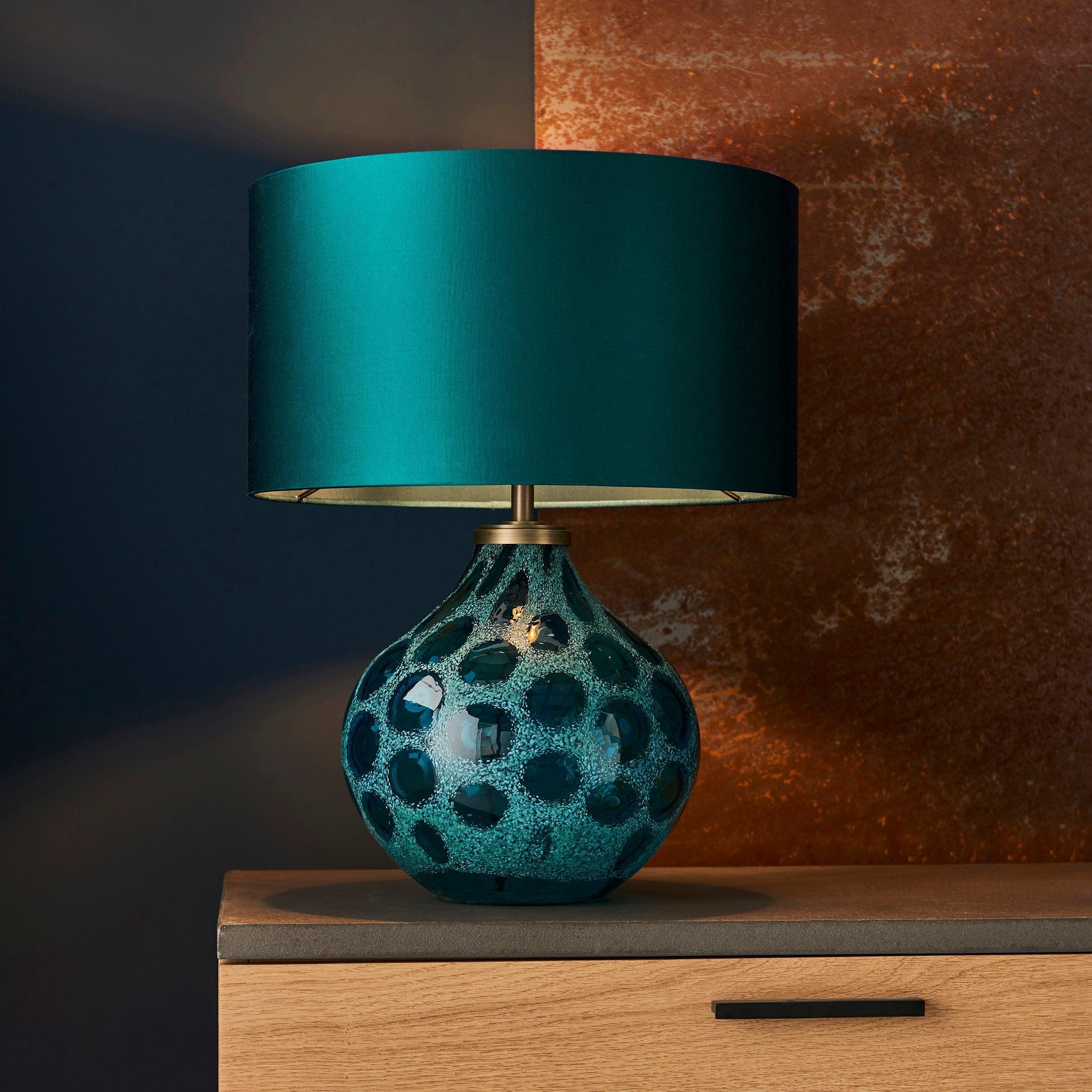 Handmade Aqua Teal Glass Table Lamp Base - Modern Home Decor for Living Room, Bedroom & Office Lighting