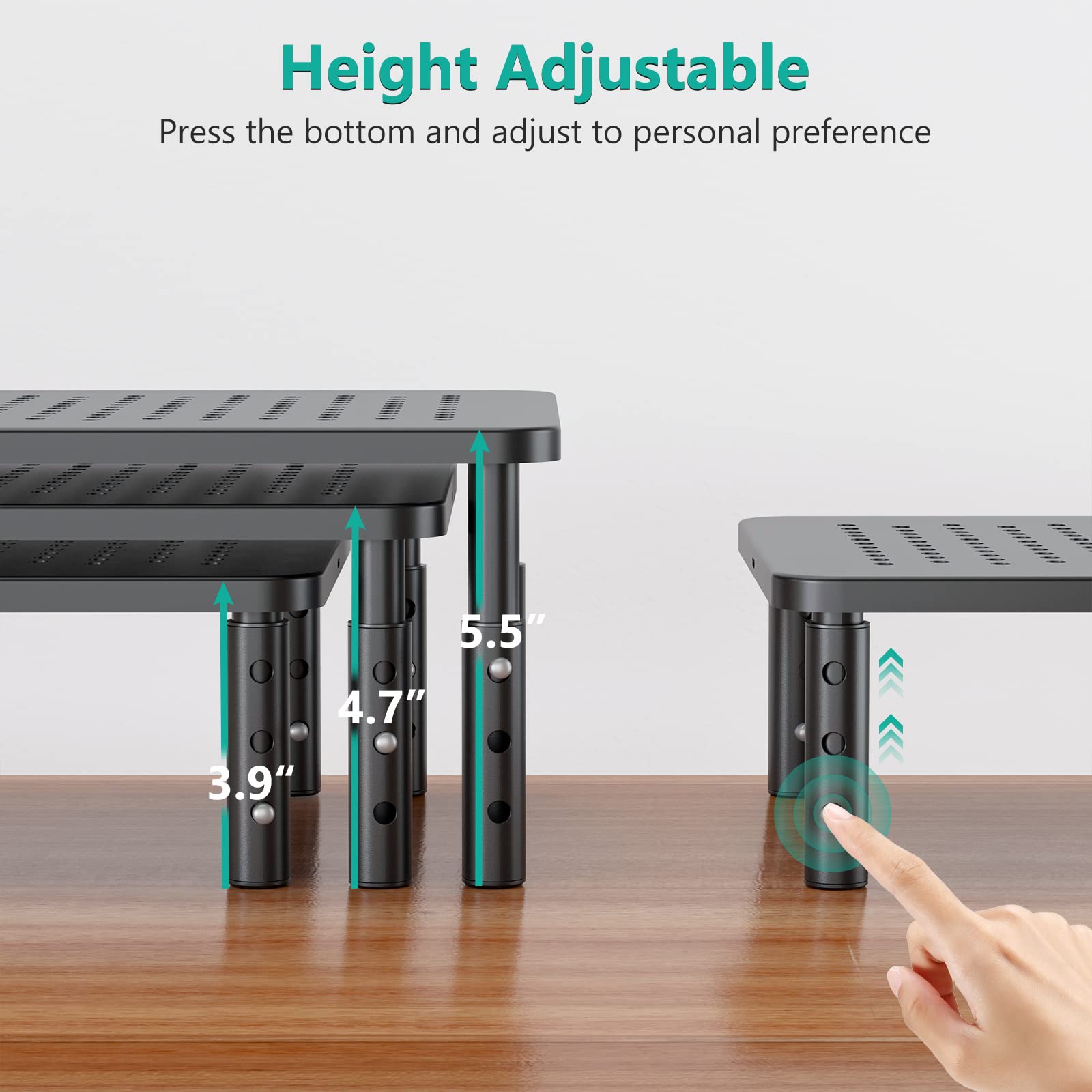 WALI Adjustable Dual Monitor Stand - 2 Pack Black for Office & Gaming Setup