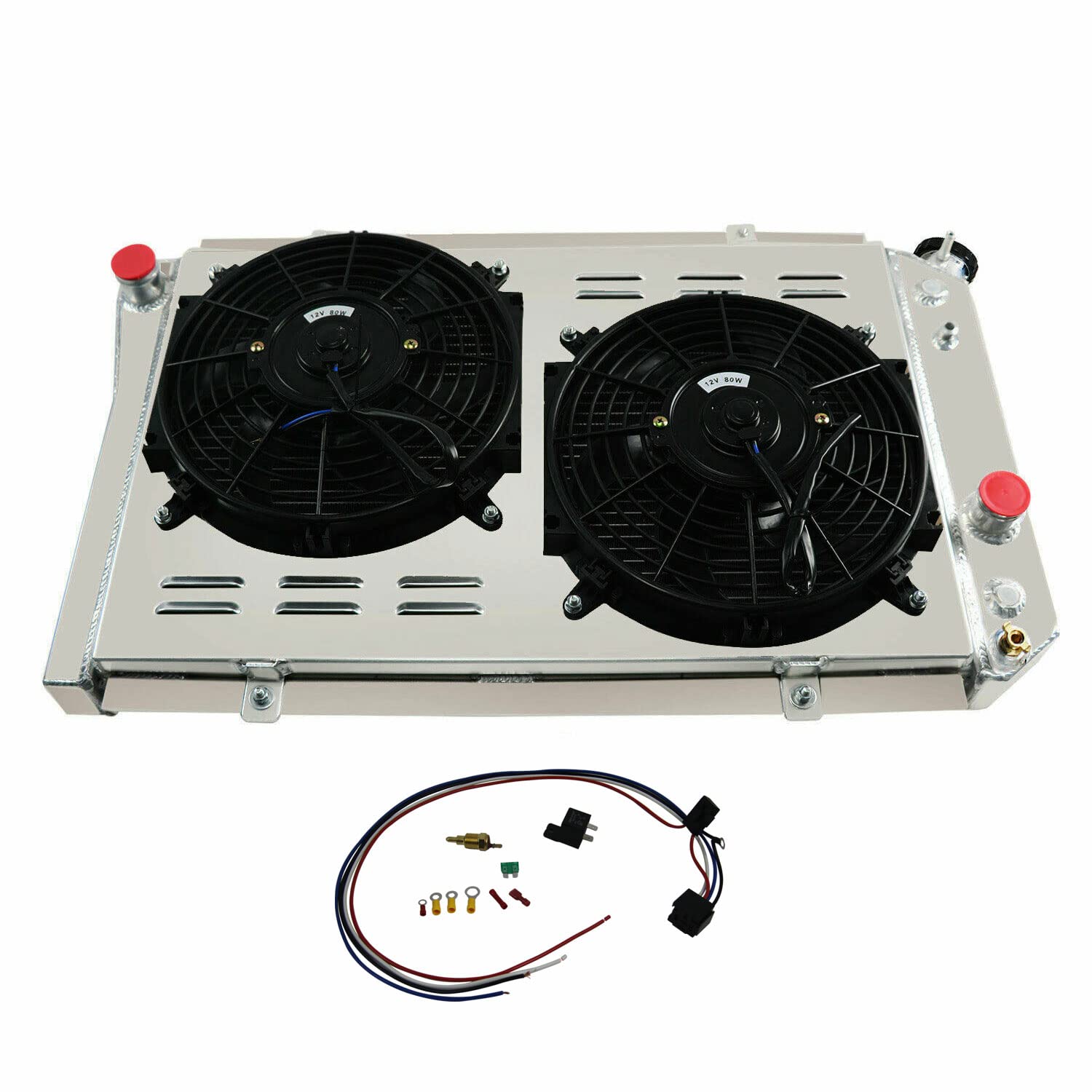 High-Performance 4-Row Aluminum Radiator for 1984-1990 Chevy Corvette C4 & 1982-2002 S10/S-10 Blazer V8 Conversion 5.7L - Includes Shroud Fan & Relay - Perfect for Engine Cooling & Performance Upgrades
