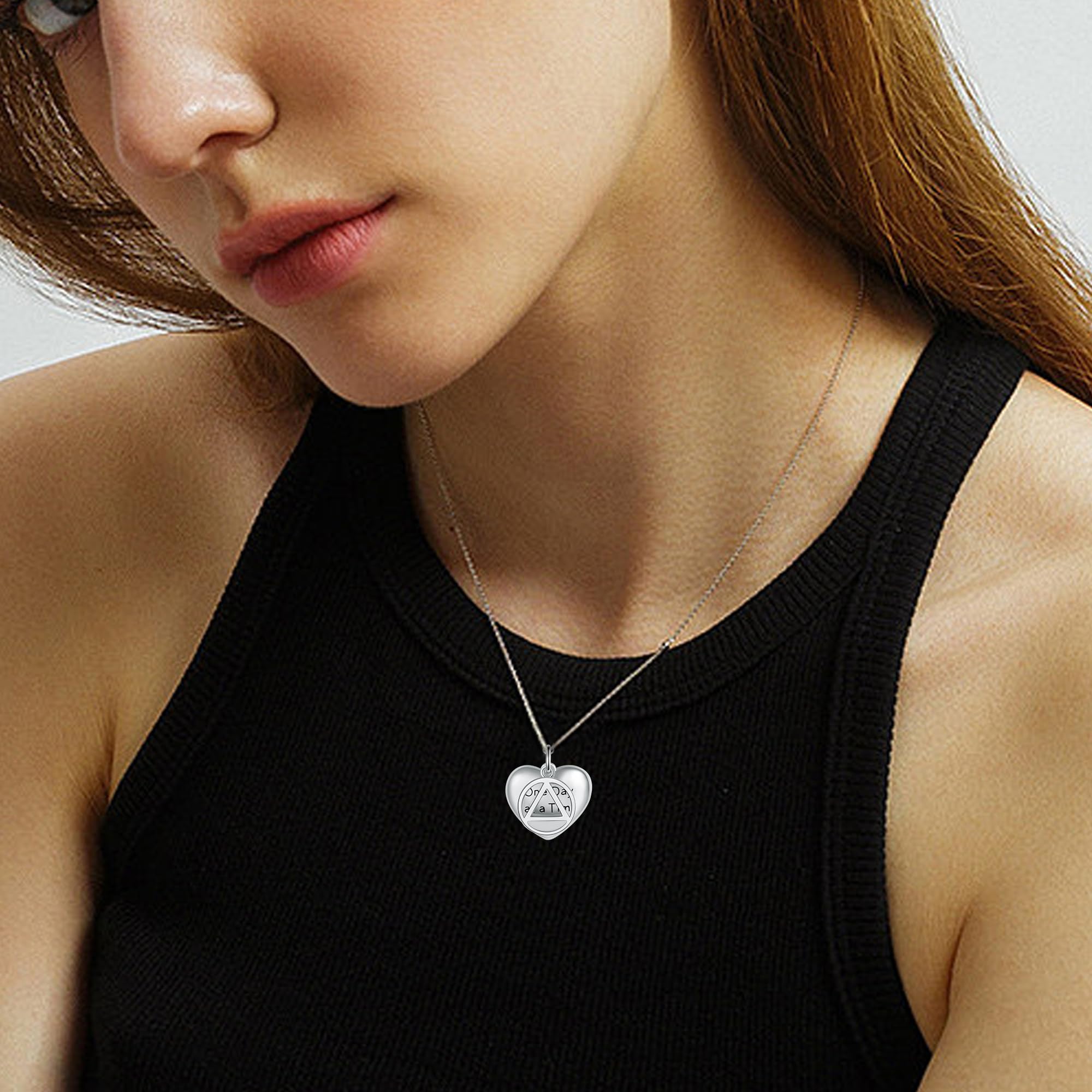 YAFEINI AA NA Recovery Necklace - Sterling Silver Alcoholics Anonymous Sobriety Jewelry with Crescent Crystal for Women & Men - Perfect for 12-Step Meetings, Gifts & Daily Wear