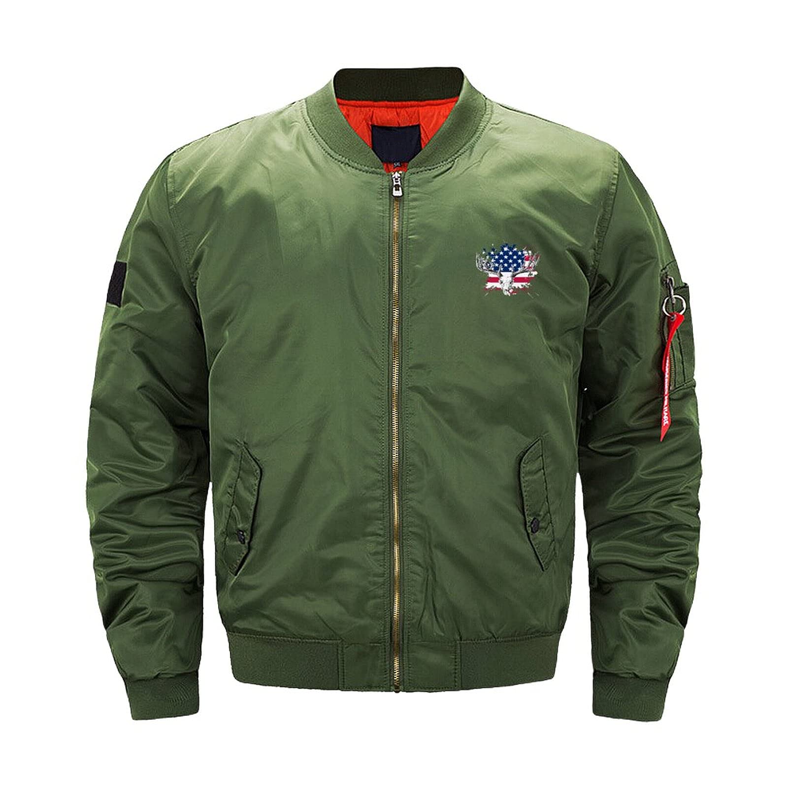 Deer Hunting Jacket for Men - USA American Flag Bomber Coat Windbreaker with Pockets | Outdoor Hunting, Camping & Casual Wear