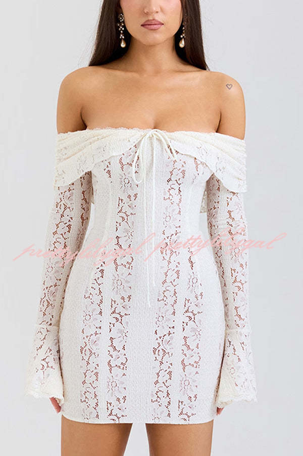 Elegant Solid Color Lace Off-Shoulder Mini Dress - Slim Fit Sexy Party Dress for Women, Perfect for Cocktail Parties, Date Nights & Summer Vacations
