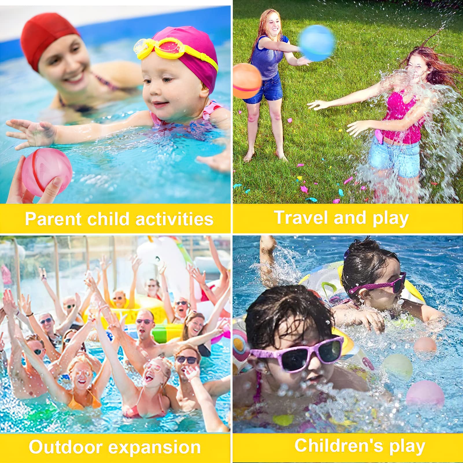 6 Pack Reusable Silicone Water Balloons - Self-Sealing No-Tie Water Bomb Balloons for Kids, Outdoor Summer Water Games, Pool Party, Backyard Fun