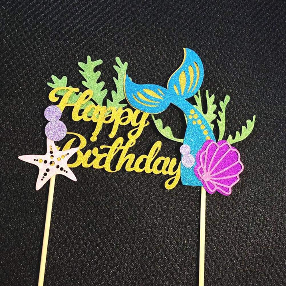 2Pcs Mermaid Tail Cake Toppers Set - Shining Shell, Starfish & Coral Decorations for Birthday, Wedding, Baby Shower Cakes - Perfect for Underwater Theme Desserts and Party Decorations