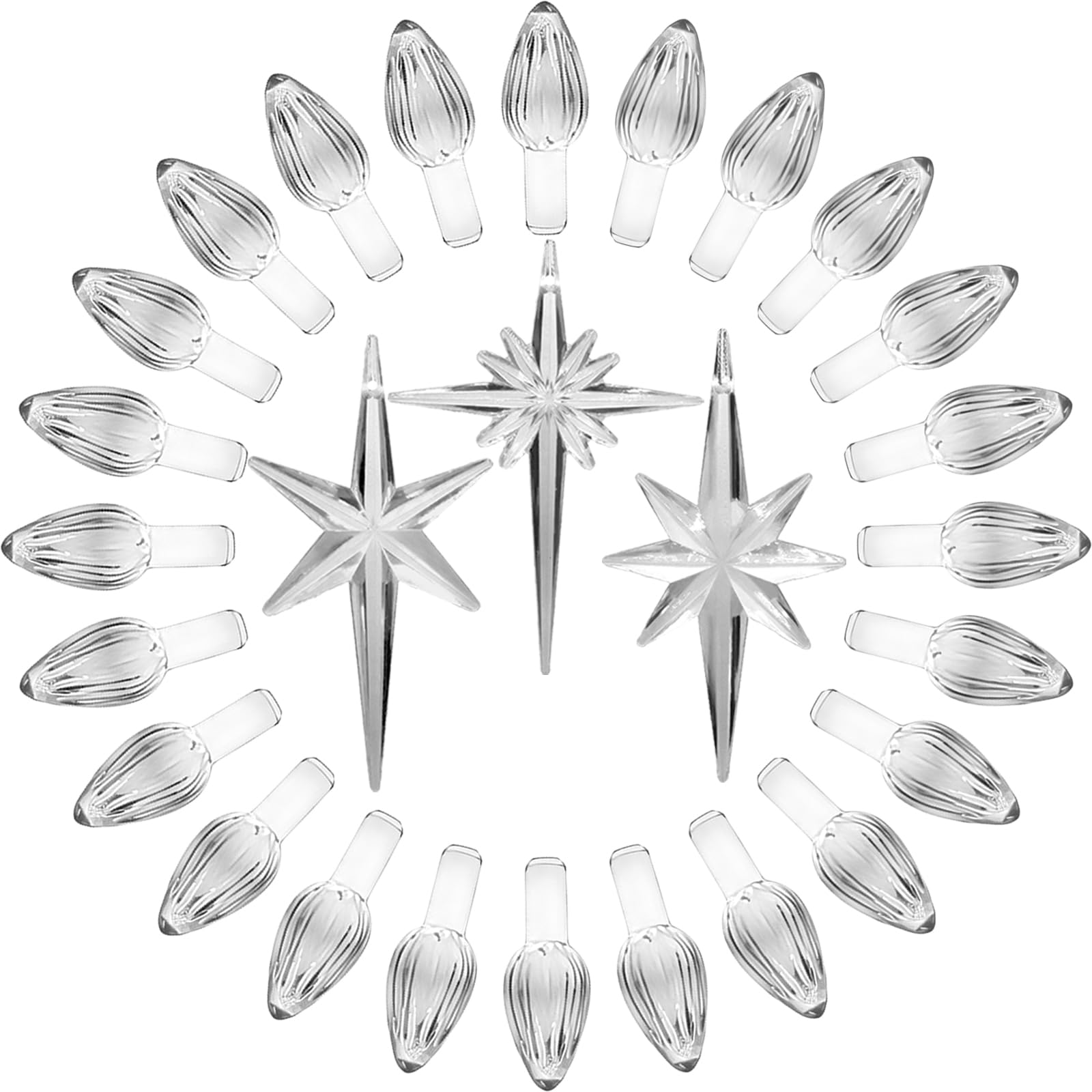 Ceramic Christmas Tree Replacement Lights Bulbs - 87 Clear White Medium Twist Plastic Pegs & 3 Topper Star Ornaments - Perfect for Holiday Decor, DIY Tree Lighting, and Vintage Ceramic Christmas Tree Restoration