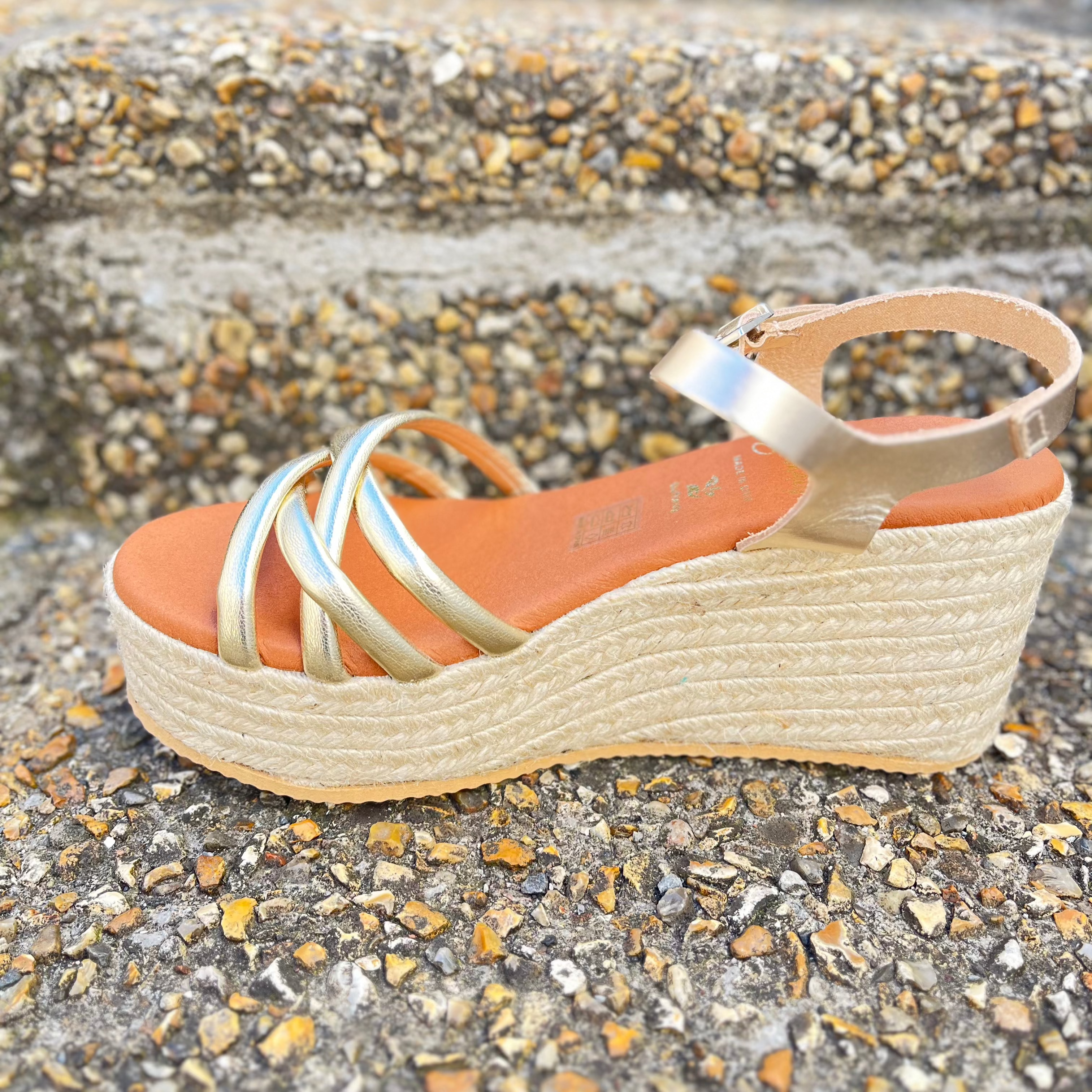 OH MY SANDALS Women's Gold Multi Strap Platform Wedge Sandals 5739 - Comfortable High Heel Summer Beach Shoes for Outdoor Parties & Vacation