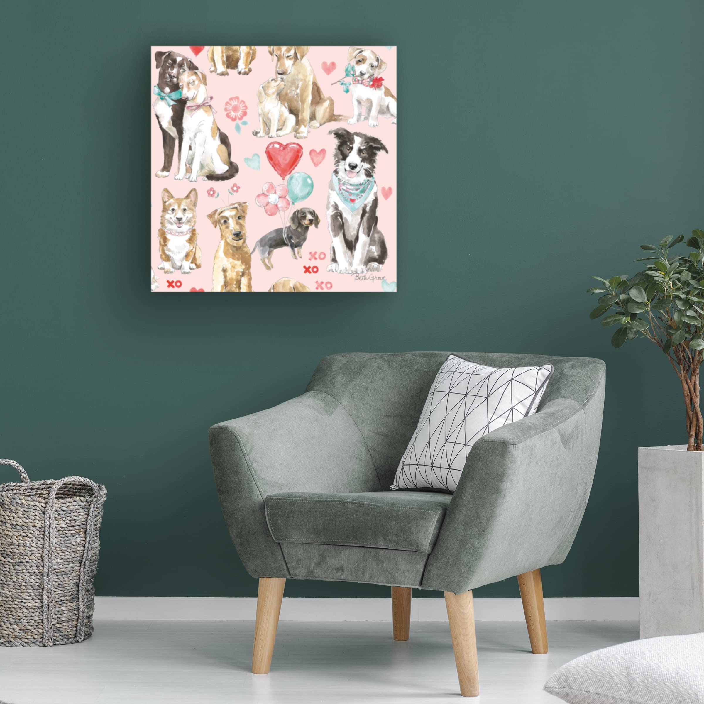 Beth Grove 'Paws of Love Pattern IB' Canvas Wall Art - Handmade Dog Lover Home Decor for Living Room, Bedroom & Office