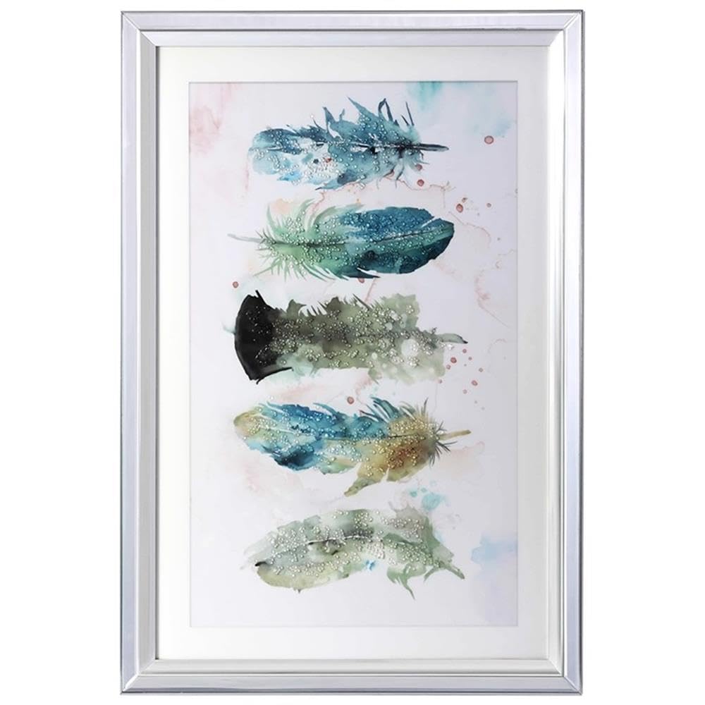 Wayborn Bird of a Feather Framed Wall Art - Handmade Home Decor for Living Room, Bedroom & Office - Vintage Style Avian Painting for Wall Display