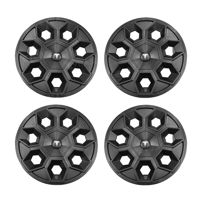 Tesla Model Y 19-Inch Hex Wedge Wheel Covers - Matte Black Honeycomb Hubcaps with Rim Protector | Stylish & Durable Alloy Wheel Covers for Enhanced Protection & Performance | Perfect for Daily Commute, Road Trips & Car Customization