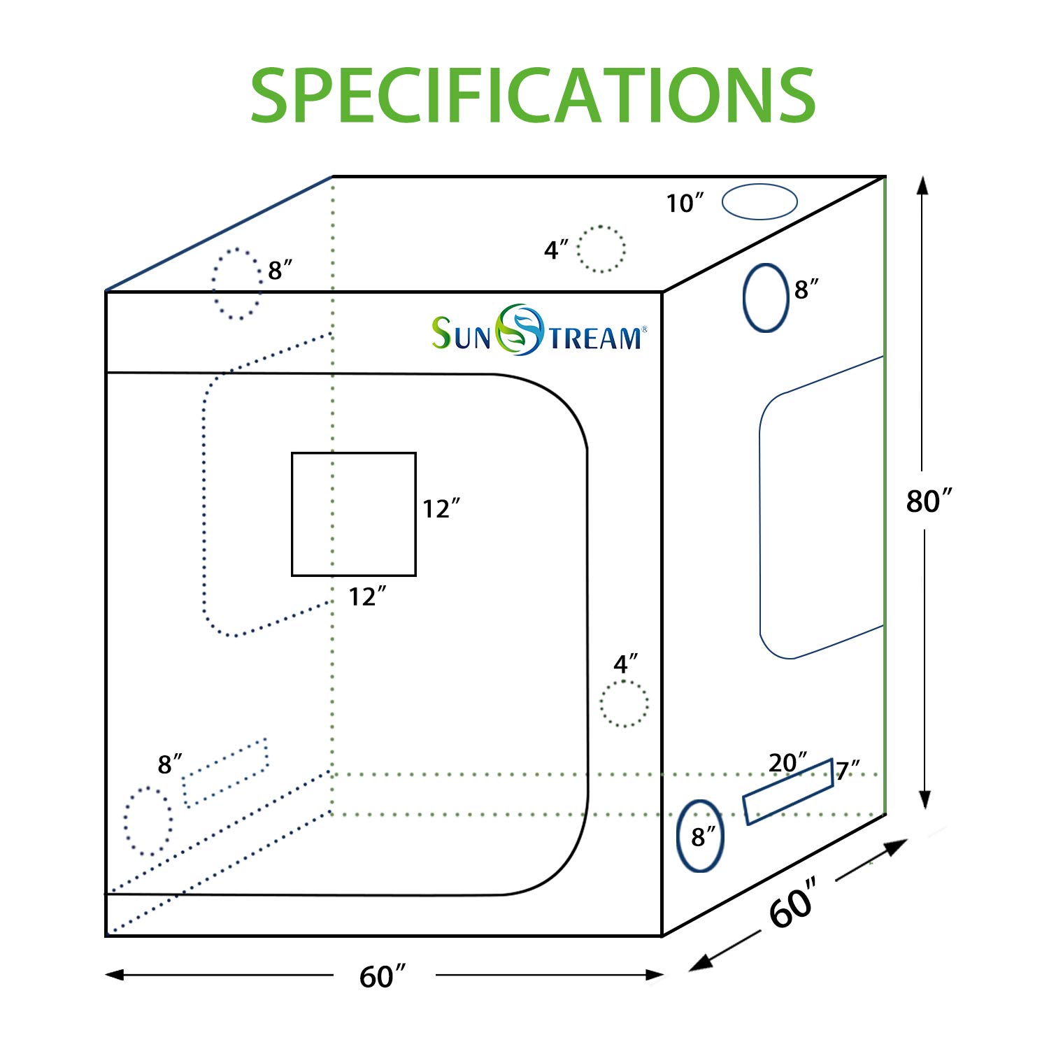 SunStream 5x5 Grow Tent Kit - 60x60x80 Inch Indoor Hydroponic System with Reflective Mylar, Waterproof Floor Tray & Observation Window - Perfect for Home Gardening, Seed Starting, and Indoor Plant Cultivation
