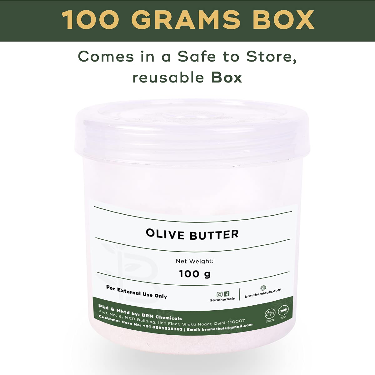 BRM Herbals Refined Olive Butter - 100% Pure & Natural for DIY Skin, Hair & Body Care - Perfect for Soap Making, Lotions, Creams & Cosmetics - Great for Dry Skin, Anti-Aging & Moisturizing Treatments