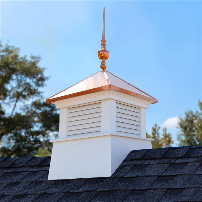26 Square Manchester Vinyl Cupola with Victoria Finial - Weatherproof Roof Decoration for Home, Garden & Gazebo | Enhances Curb Appeal & Architectural Style