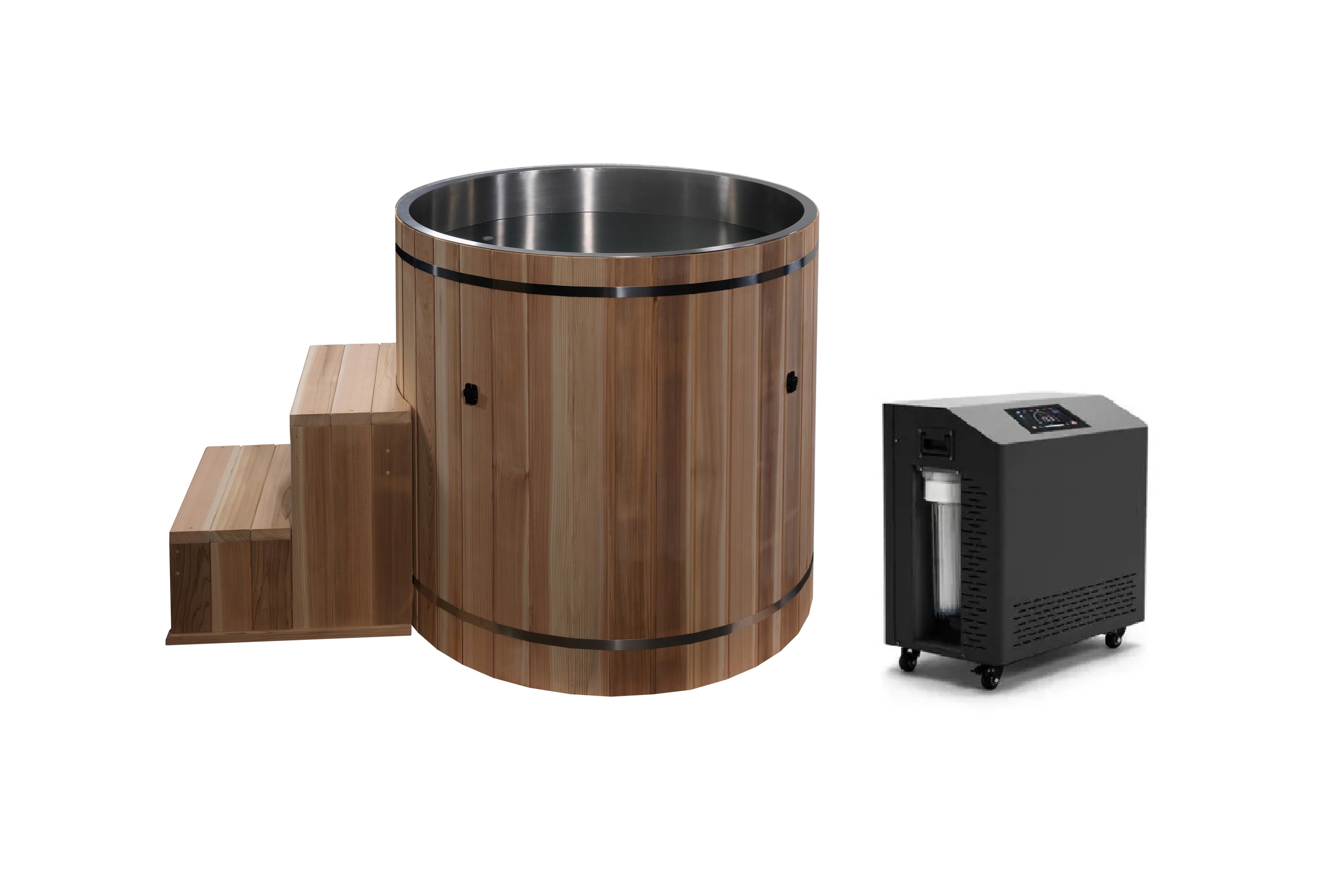 Premium Cold Plunge Barrel for Athletes - Pacific Cedar Wood Cold Therapy Tub with 304 Stainless Steel - Ideal for Post-Workout Recovery & Muscle Pain Relief