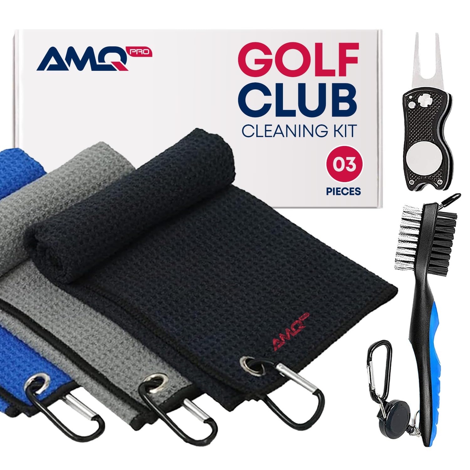 Premium Microfiber Golf Towel Set with Divot Tool & Brush - Durable Golf Accessories for Men & Women - Black Golf Bag Towel & Rag - Perfect for Cleaning Clubs, Balls & Gear During Play - Bulk Golf Gift Kit