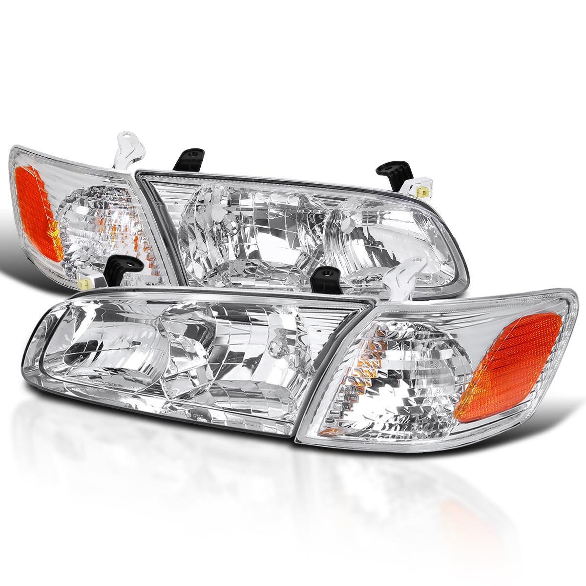 Spec-D Tuning Chrome Headlights & Corner Lights for 2000-2001 Toyota Camry - Left & Right Pair Headlight Lamp Assembly - Upgrade Your Ride with Stylish Lighting for Night Driving & Enhanced Visibility