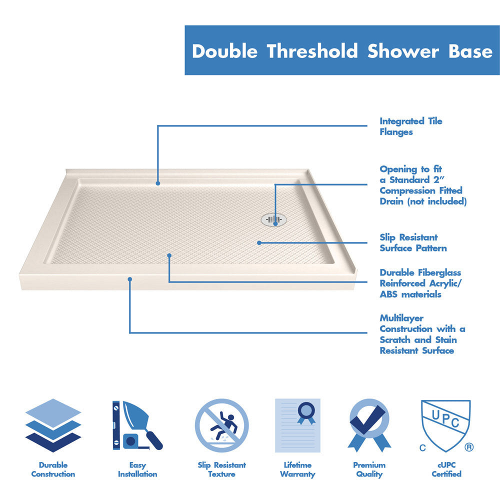 DreamLine Flex 36x48x74.75 Inch Semi-Frameless Pivot Shower Enclosure Kit with SlimLine Base - Modern Bathroom Upgrade for Small Spaces, Easy Installation for Home Renovation