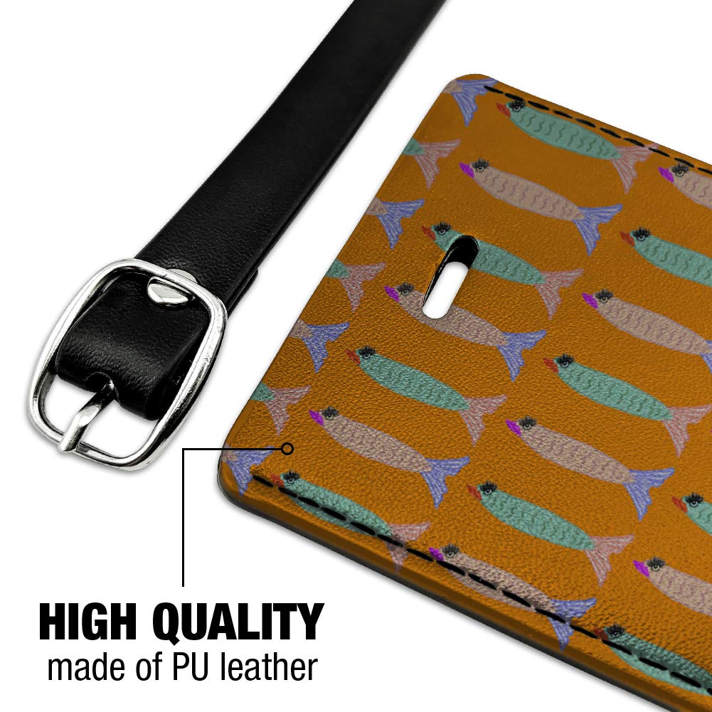 Stylish Rectangle Leather Luggage Tag for Suitcases & Carry-Ons - Durable ID Card Holder with Sassy Fishies Design | Perfect for Travel, Business Trips & Vacation Identification