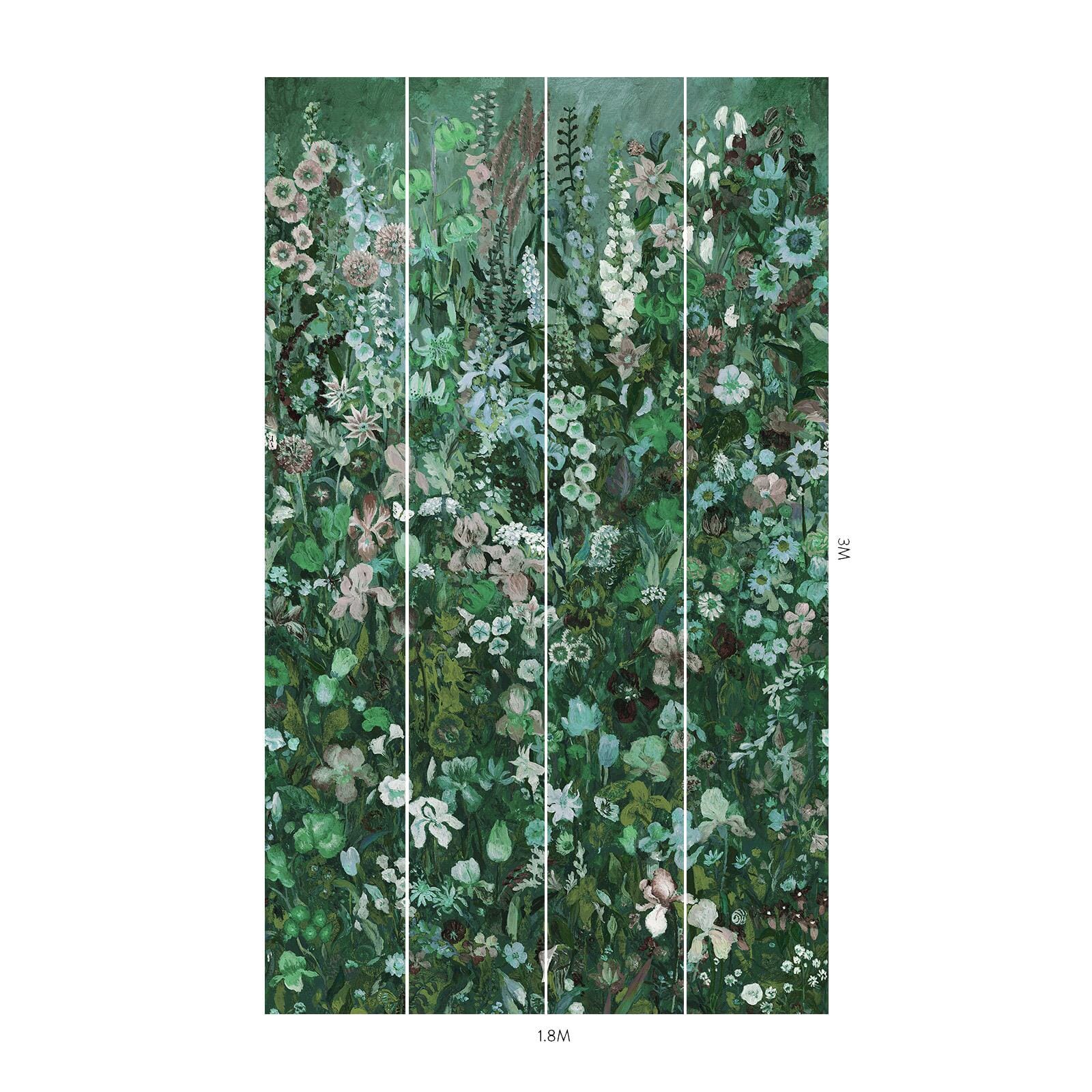 FLORIBUNDA MAGNA Wallpaper - Premium Green Floral Wallpaper for Living Room, Bedroom & Home Decor